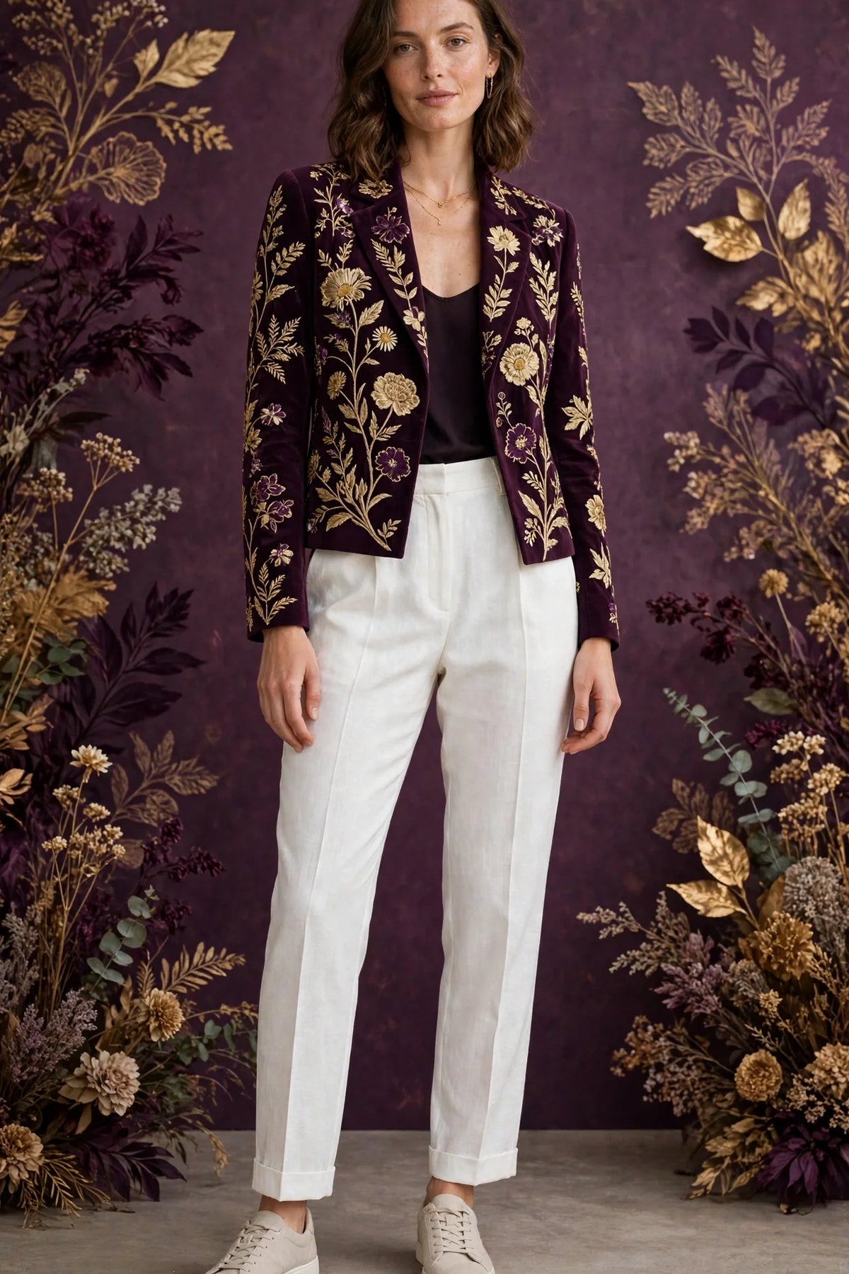 Person wearing White Oat linen tailored pants