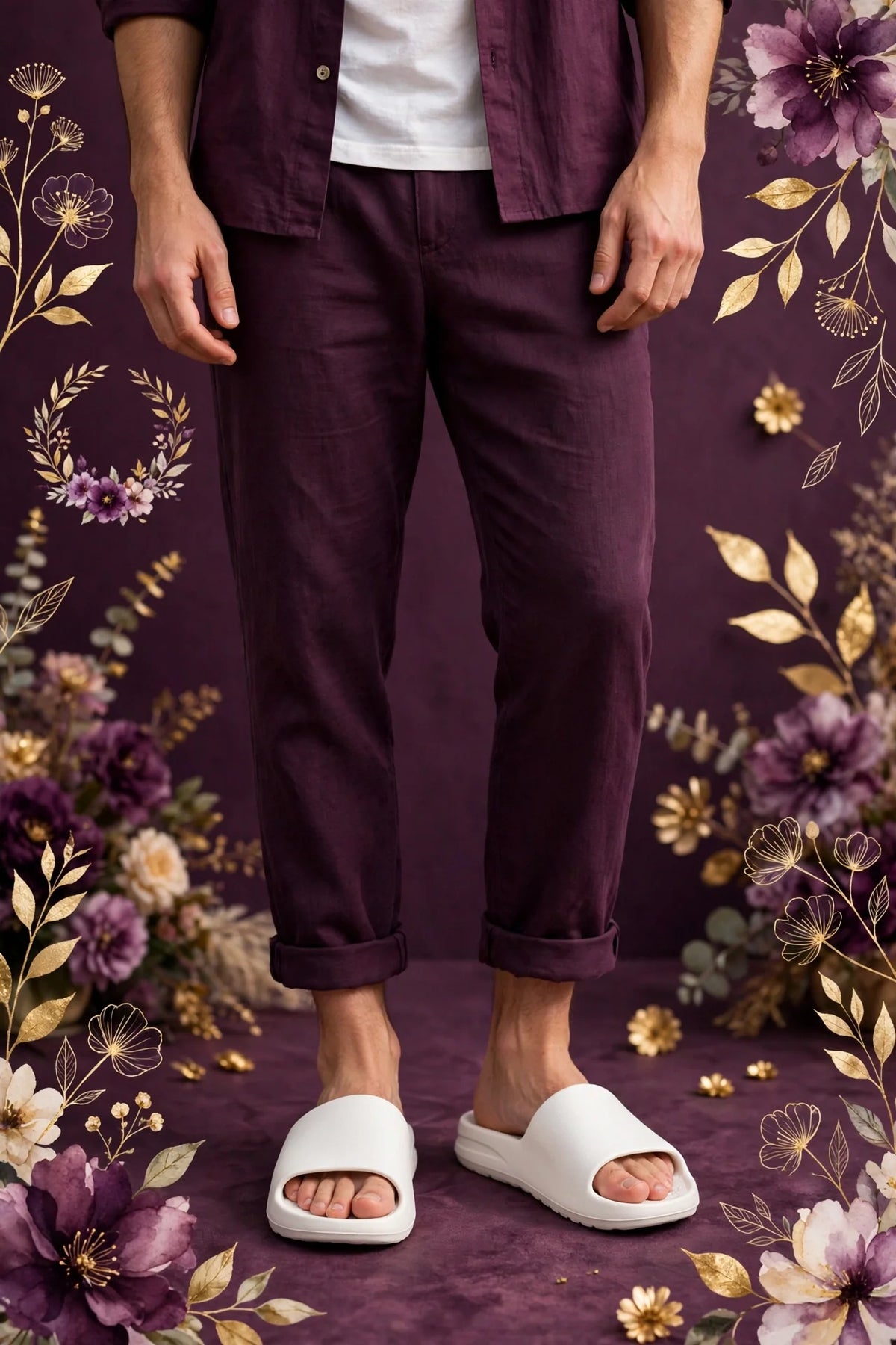 Man wearing White Men's Slide Sandals