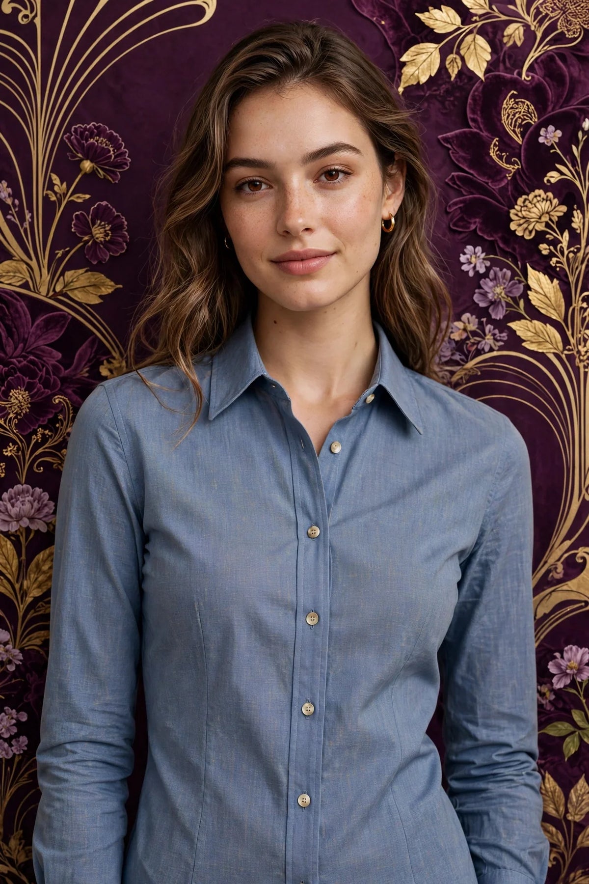Person wearing Blue Beige Cotton Blend Tailored Fit Shirt
