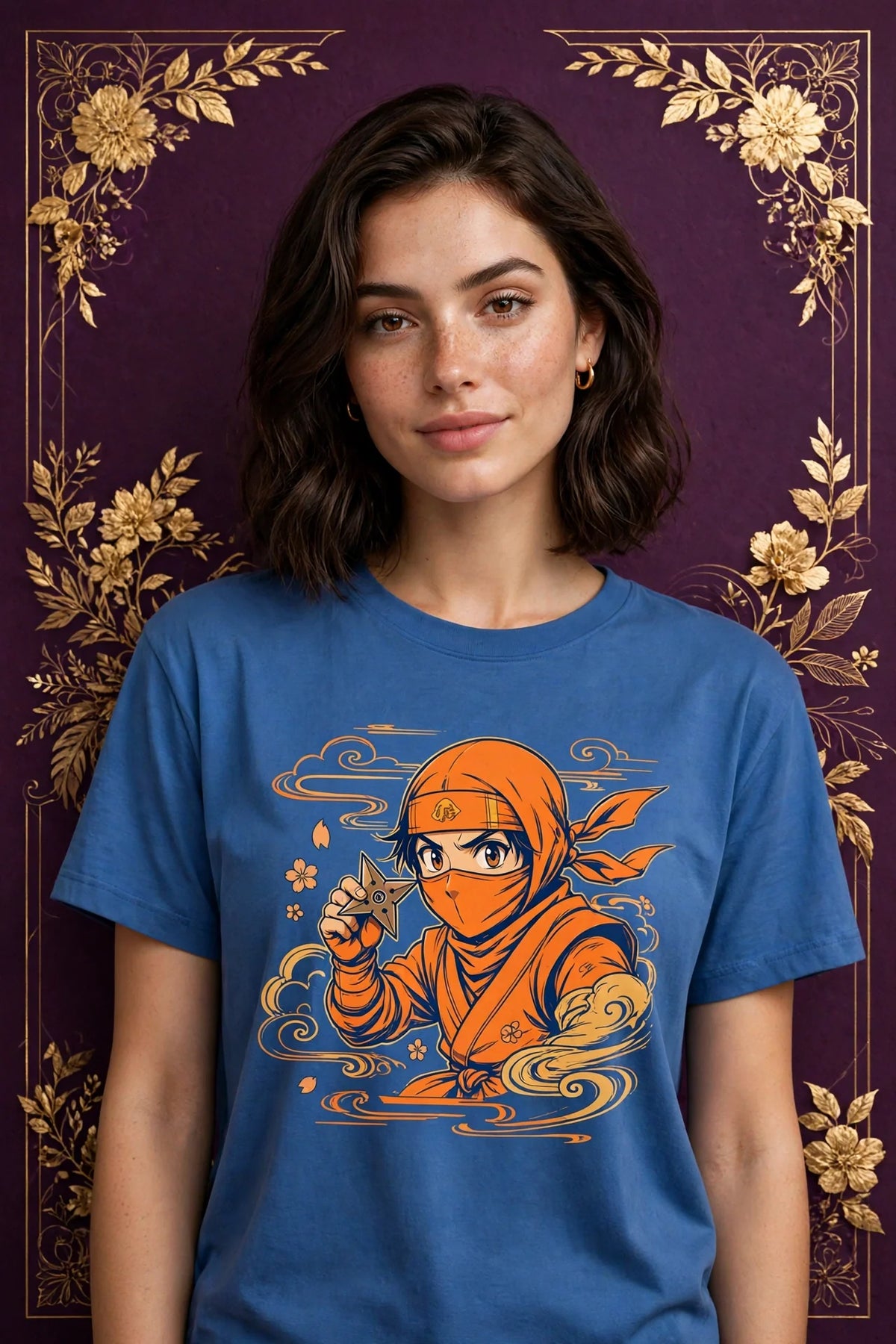 Person wearing Blue Anime Orange Ninja T-Shirt