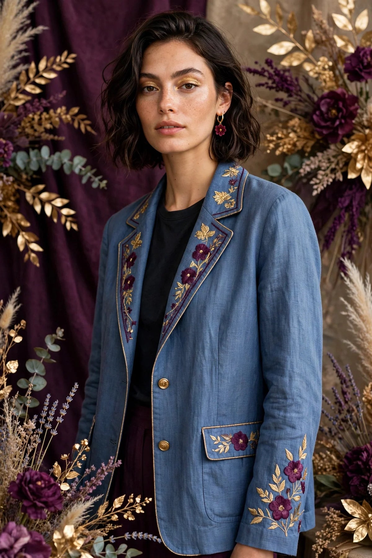Person wearing Blue Linen Blend Jacket