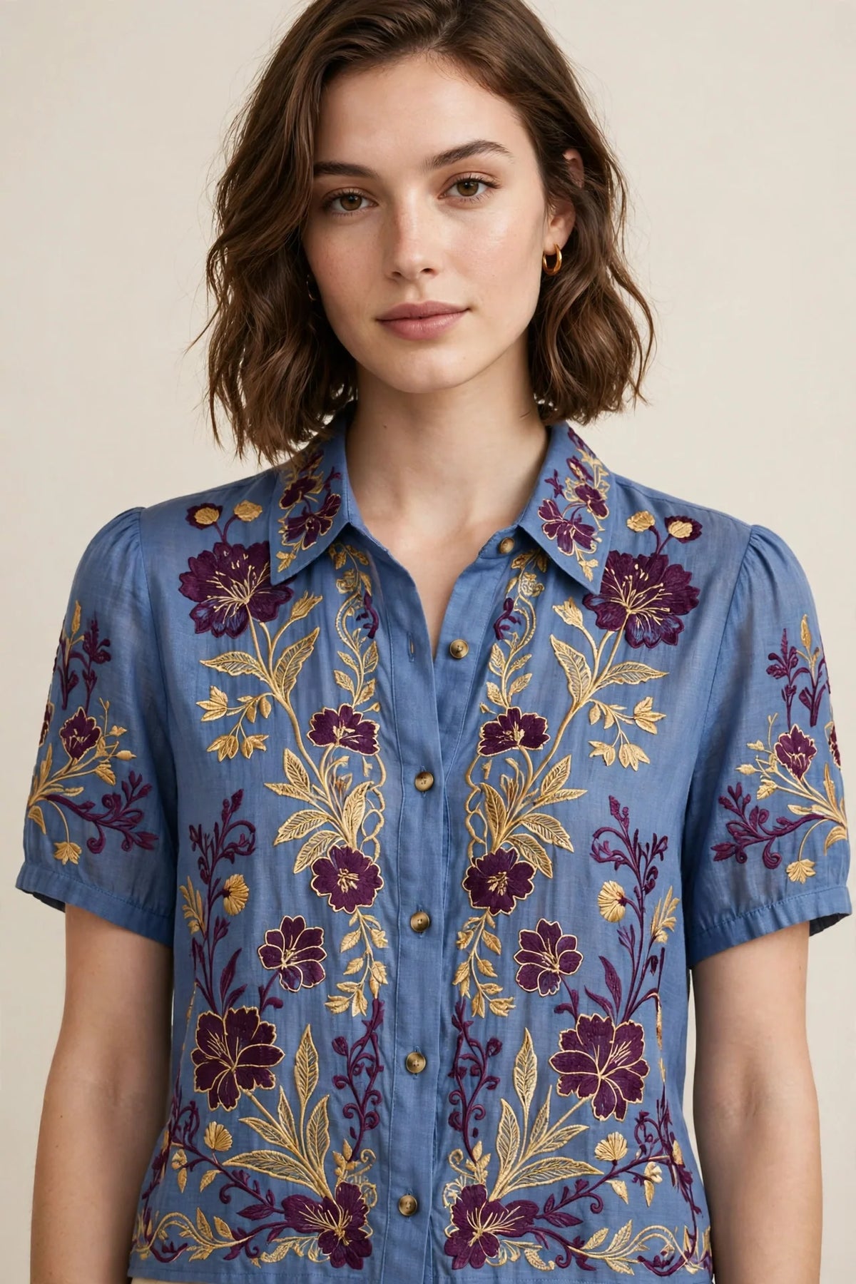 Person wearing Blue Lightweight Summer Blouse
