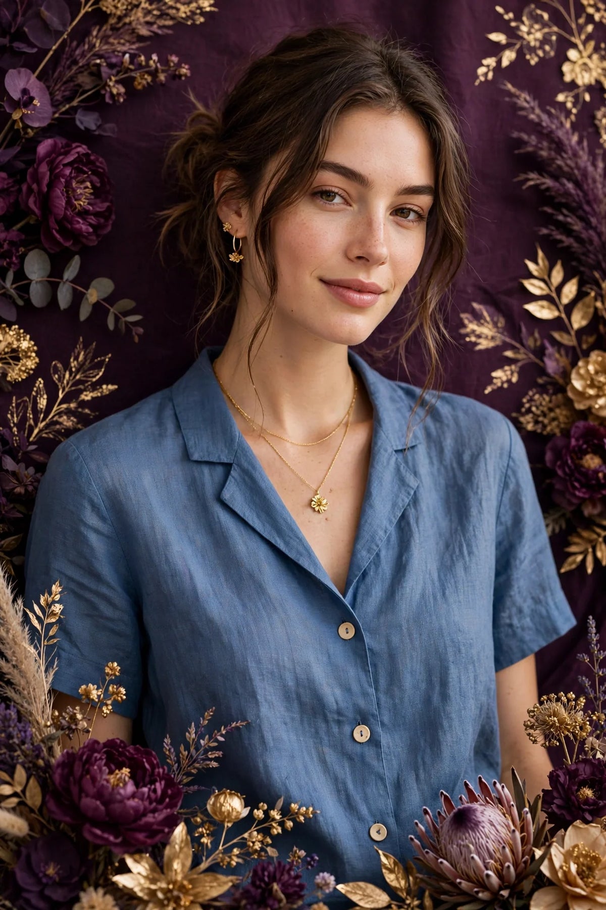 Person wearing Blue Linen Top