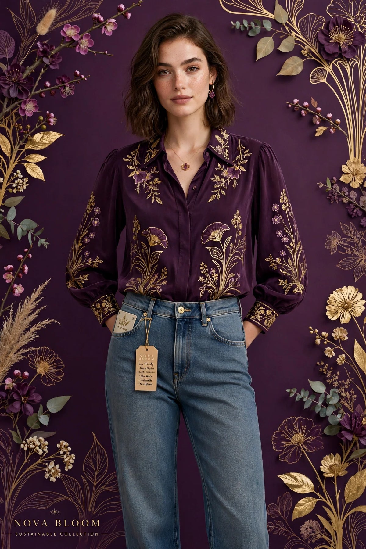 Person wearing Blue Eco-friendly Taupe Denim Jeans