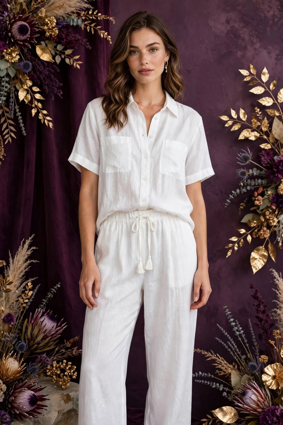 Person wearing White Two-Piece Linen Set