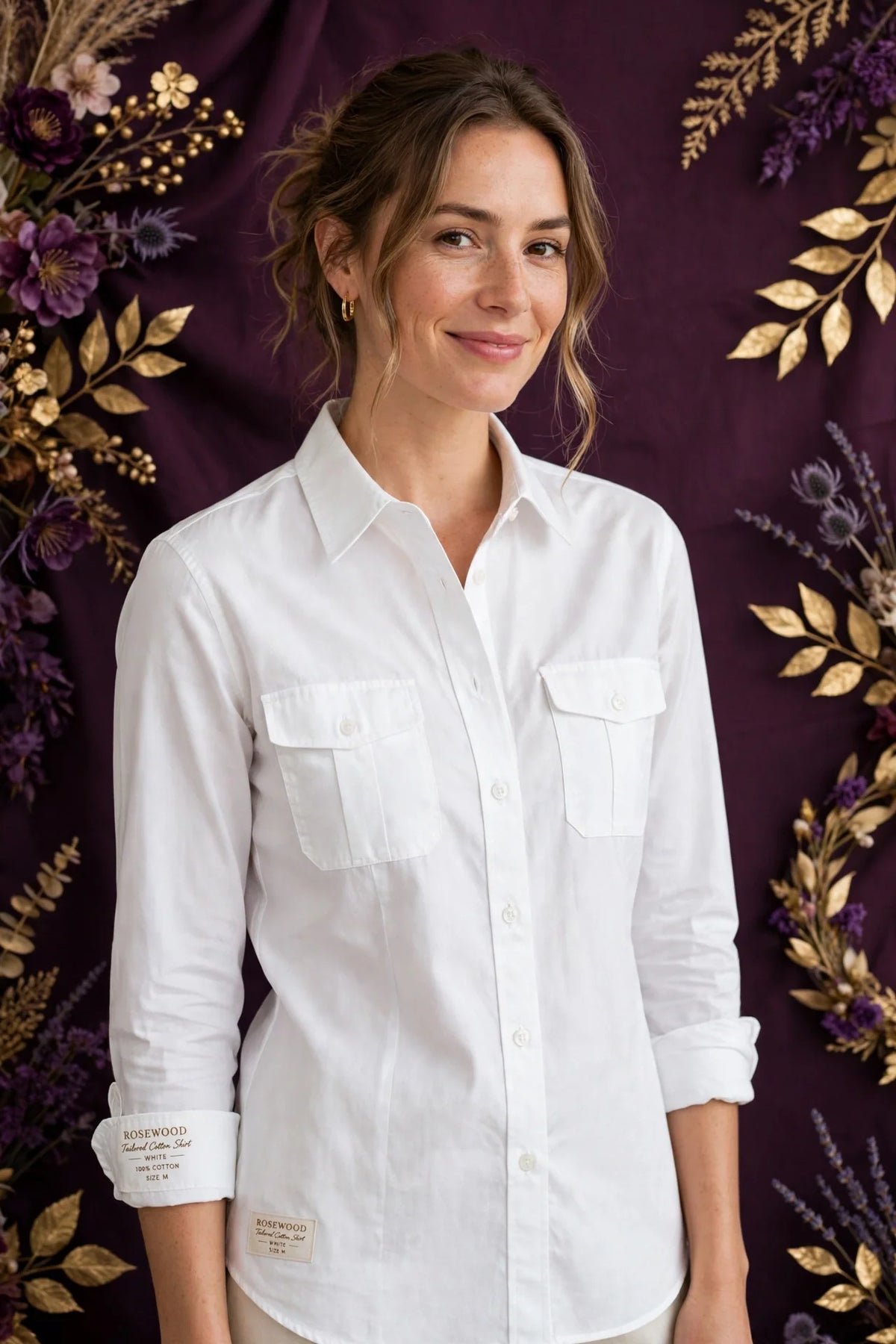 Person wearing White Rosewood Tailored Cotton Shirt