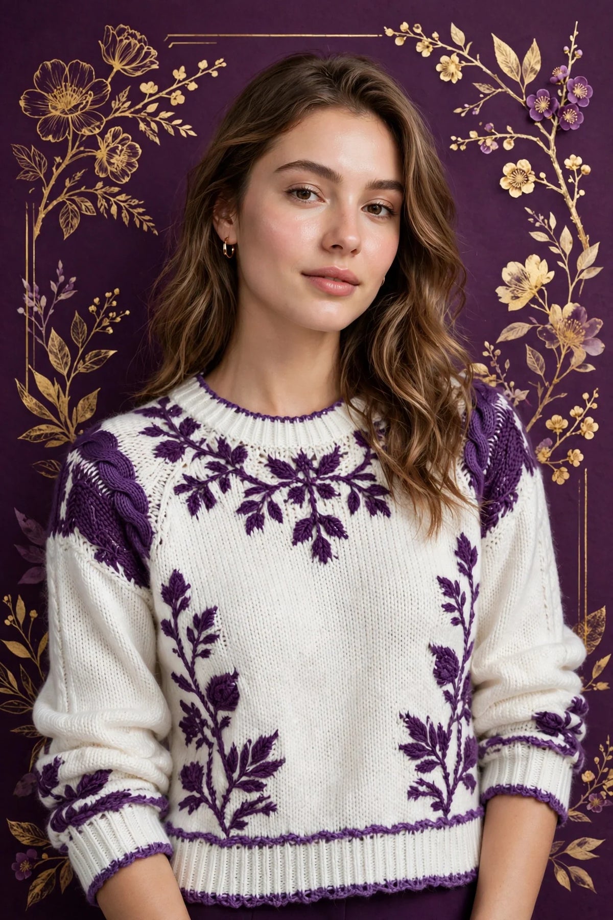 Person wearing White Violet Knit Sweater
