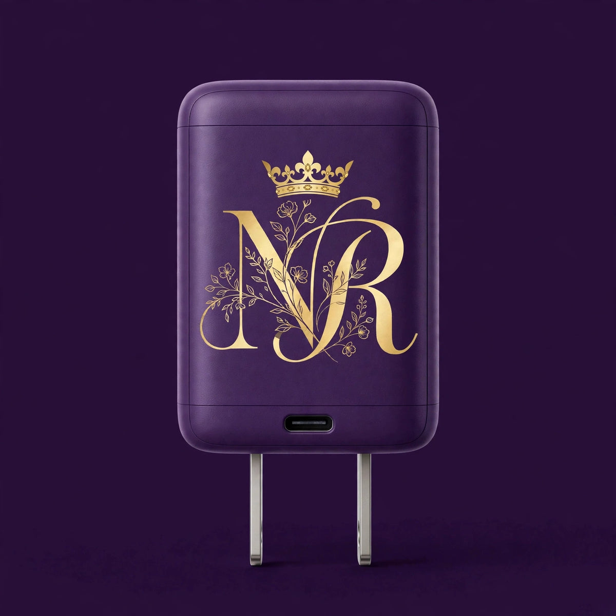 Nova Royal USB-C Fast Wall Charger in Purple with gold Nova Royal NR logo