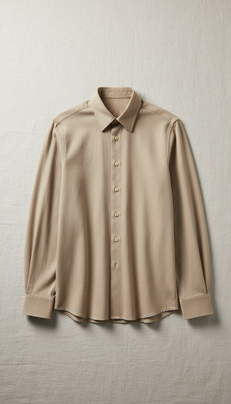 Beige Cotton Blend Tailored Fit Shirt