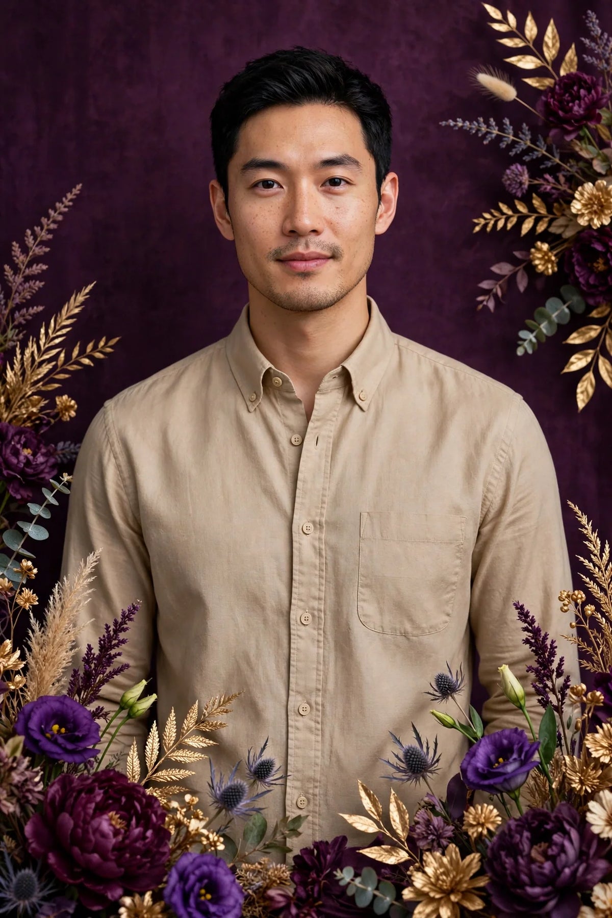 Person wearing Beige Espresso Tone Button-Up Shirt