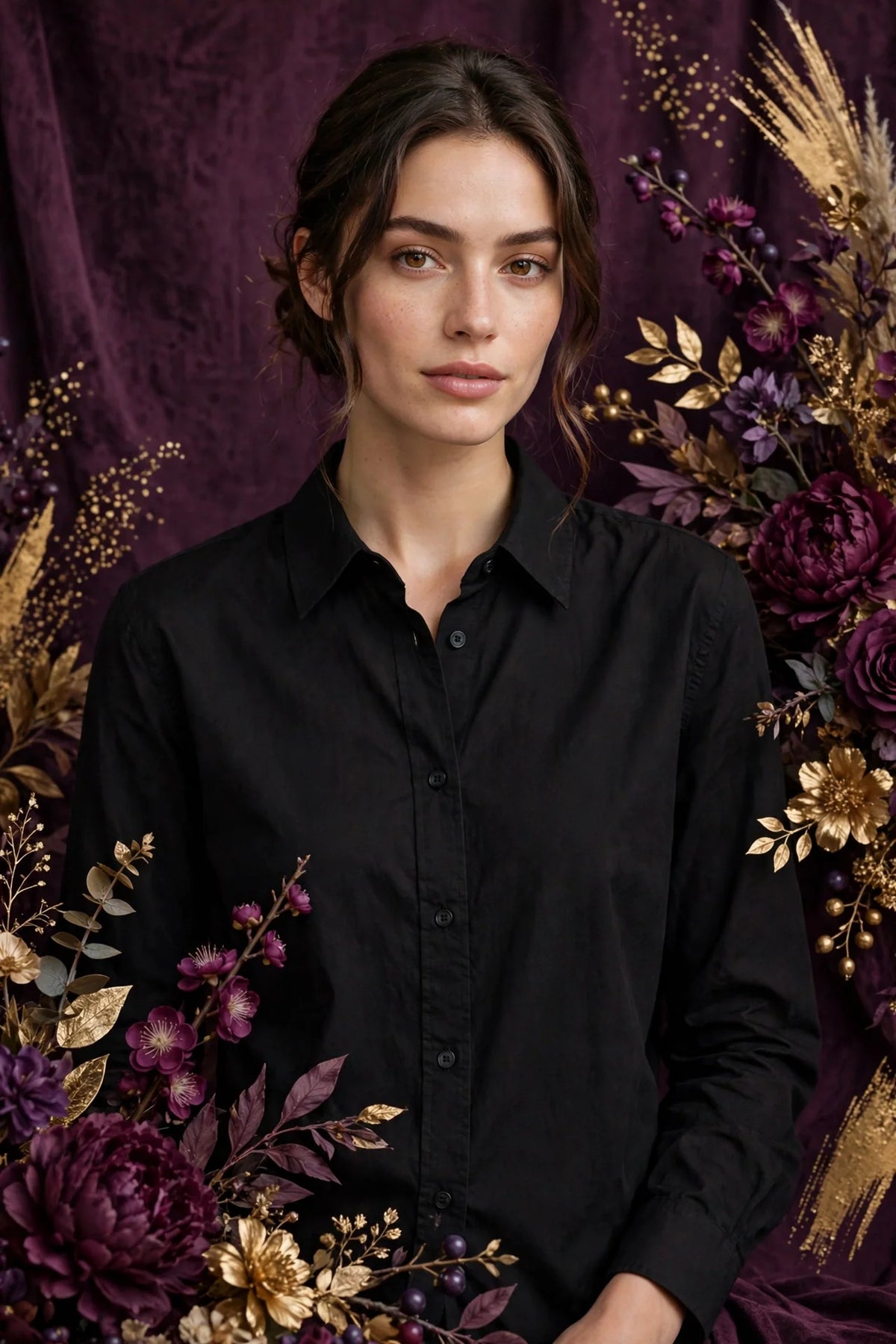 Person wearing Black Espresso Tone Button-Up Shirt