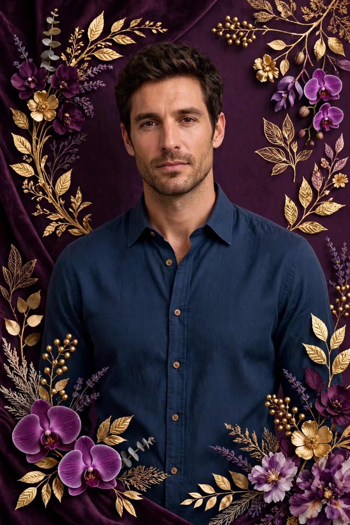 Person wearing Blue Espresso Tone Button-Up Shirt