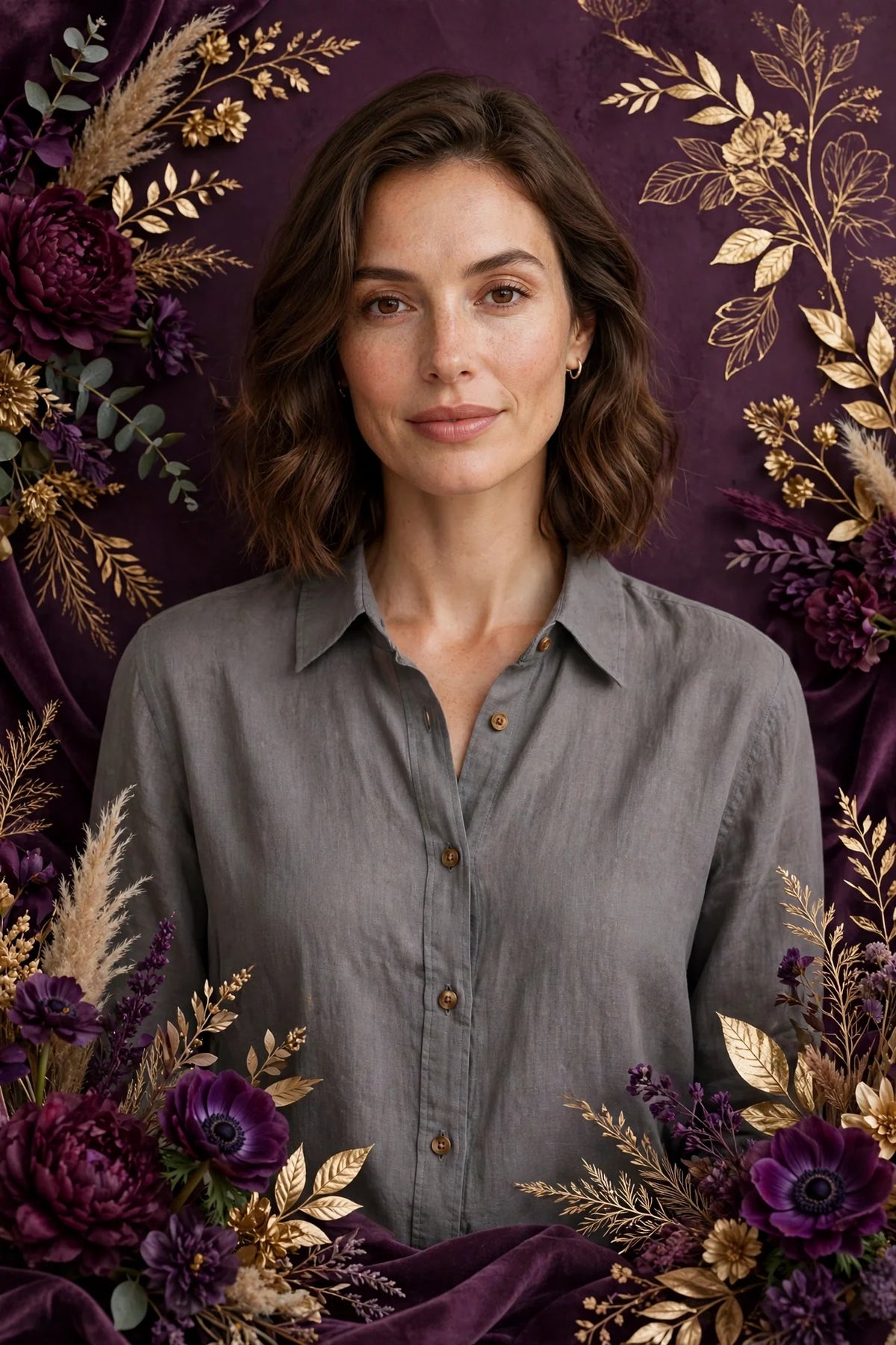 Person wearing Grey Espresso Tone Button-Up Shirt
