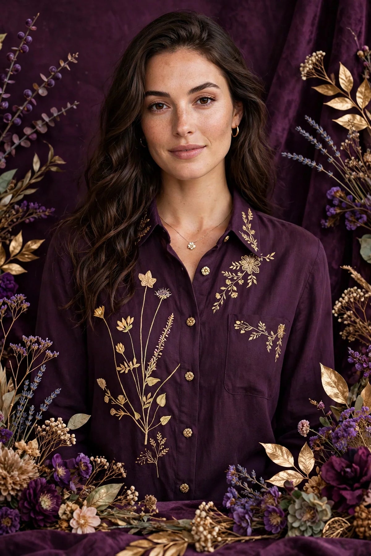 Person wearing Purple Espresso Tone Button-Up Shirt