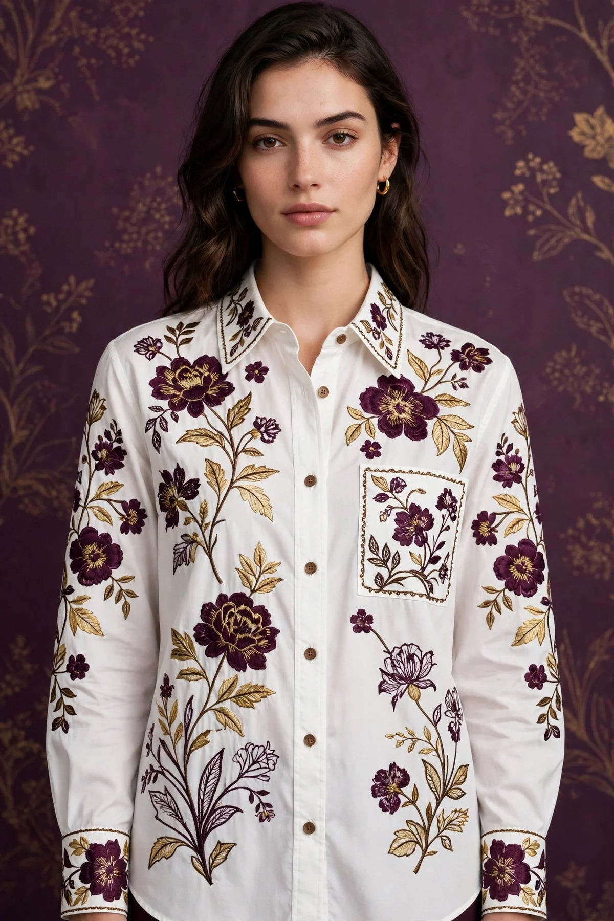 Person wearing White Espresso Tone Button-Up Shirt