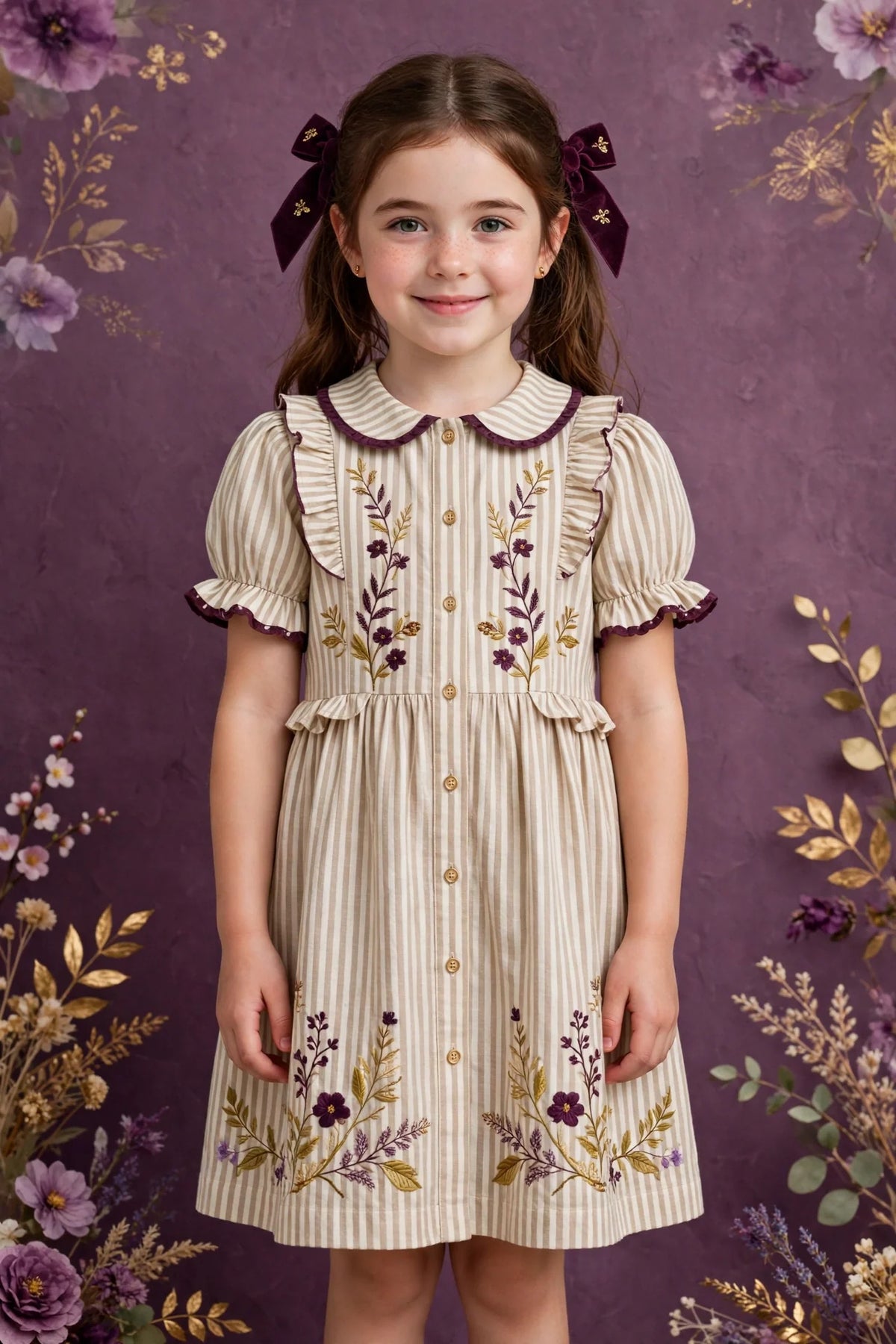 Girl wearing Beige Kids Striped Dress