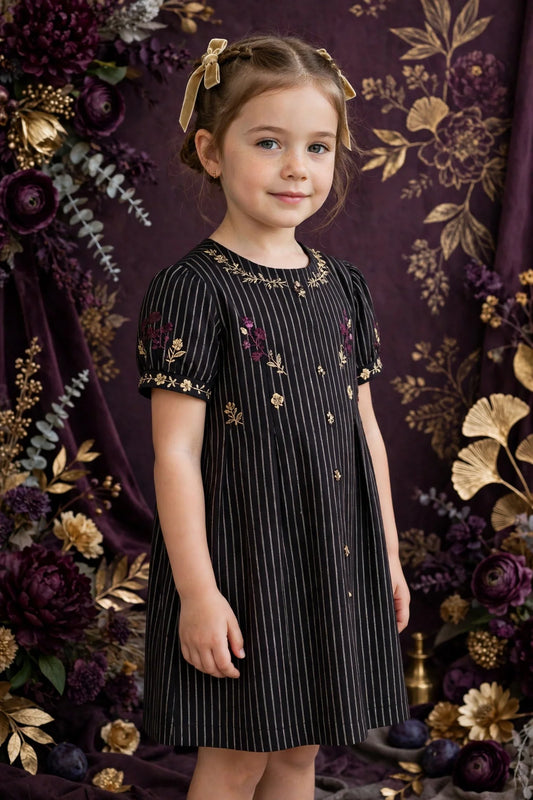 Girl wearing Black Kids Striped Dress
