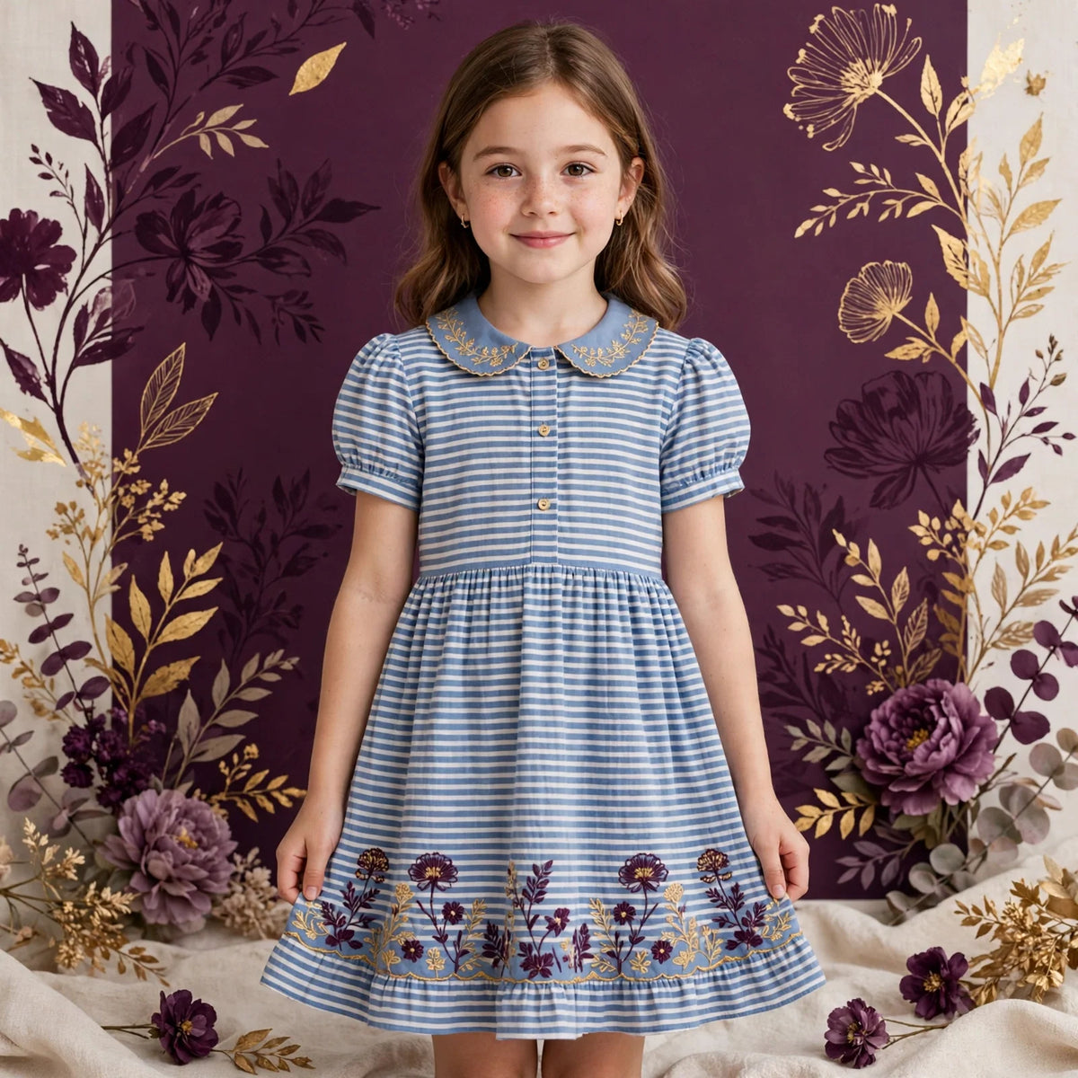 Girl wearing Blue Kids Striped Dress