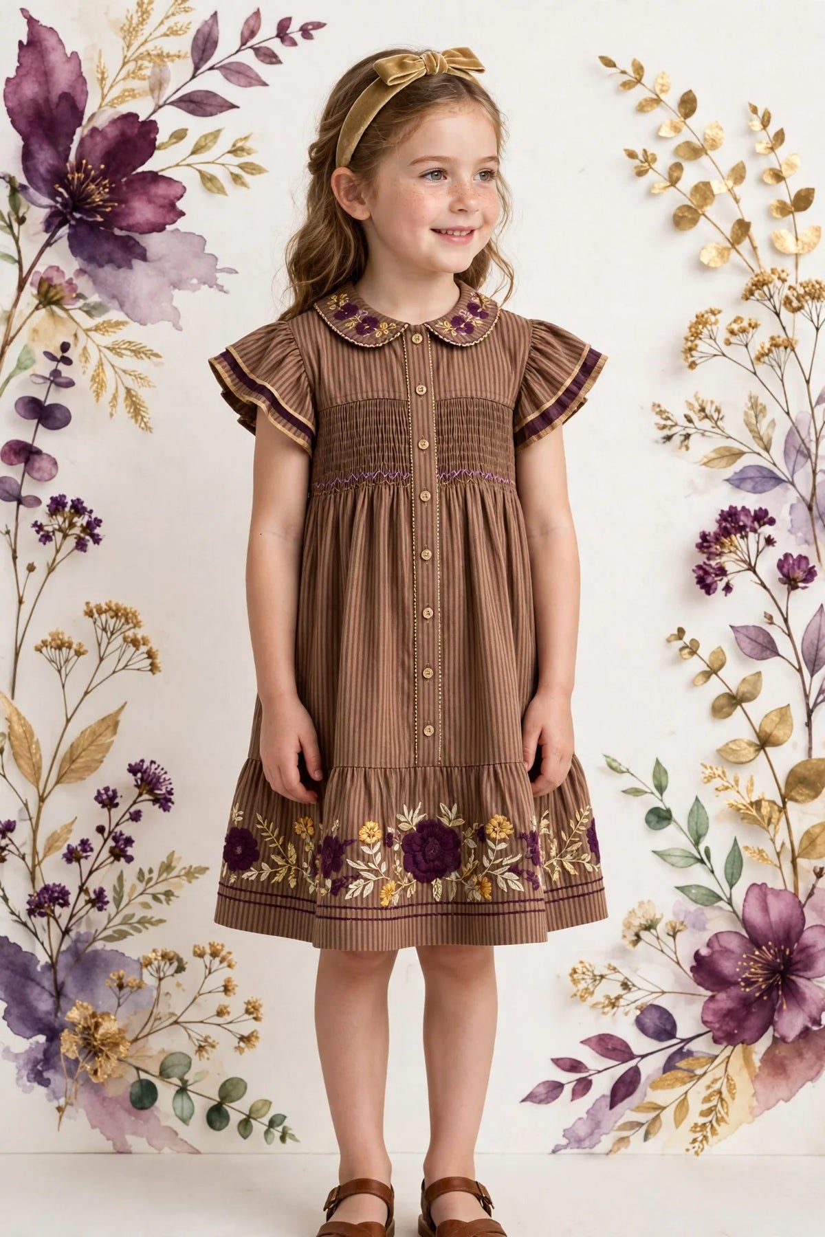 Girl wearing Brown Kids Striped Dress