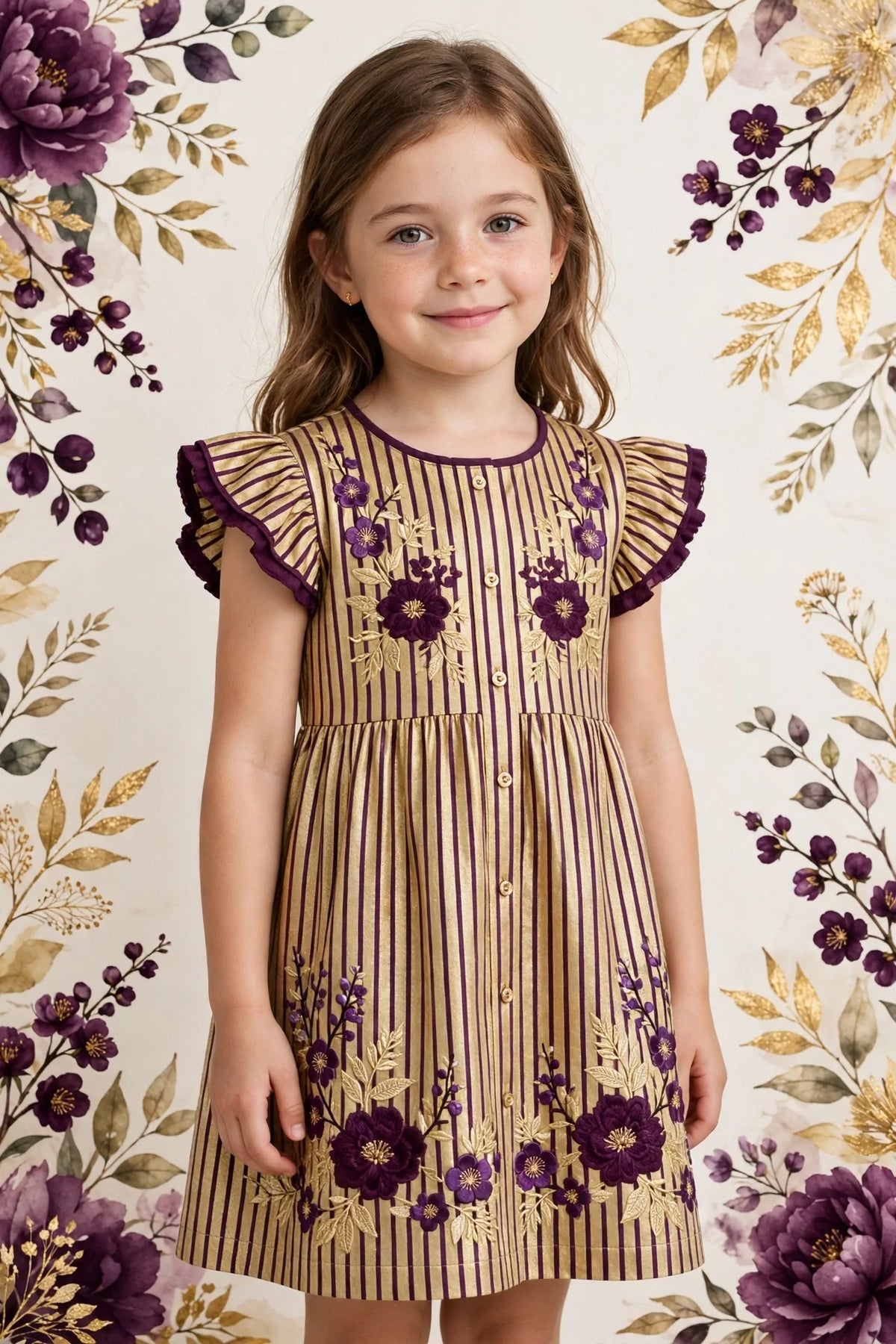 Girl wearing Gold Kids Striped Dress