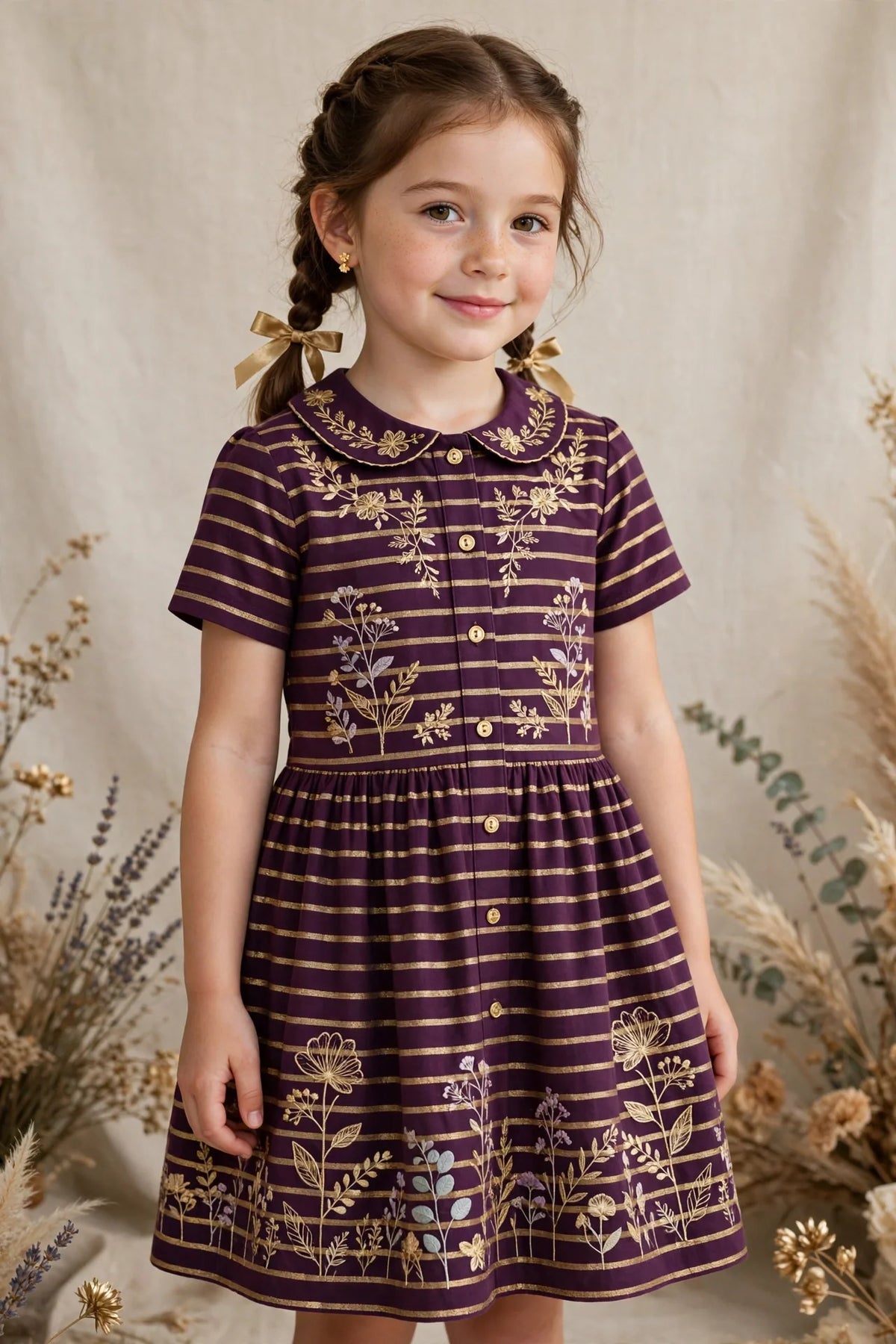 Girl wearing Purple Kids Striped Dress