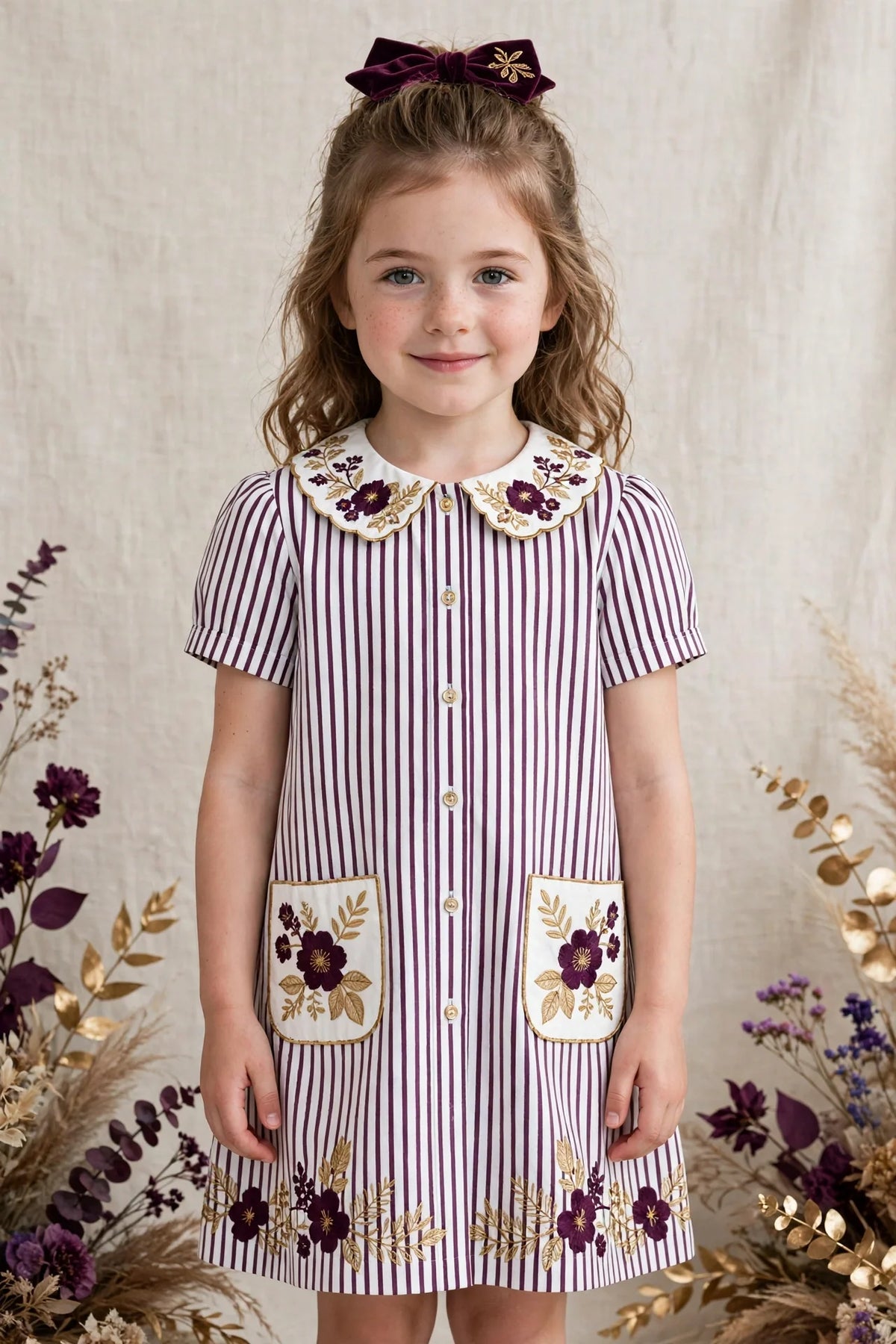 Girl wearing White Kids Striped Dress