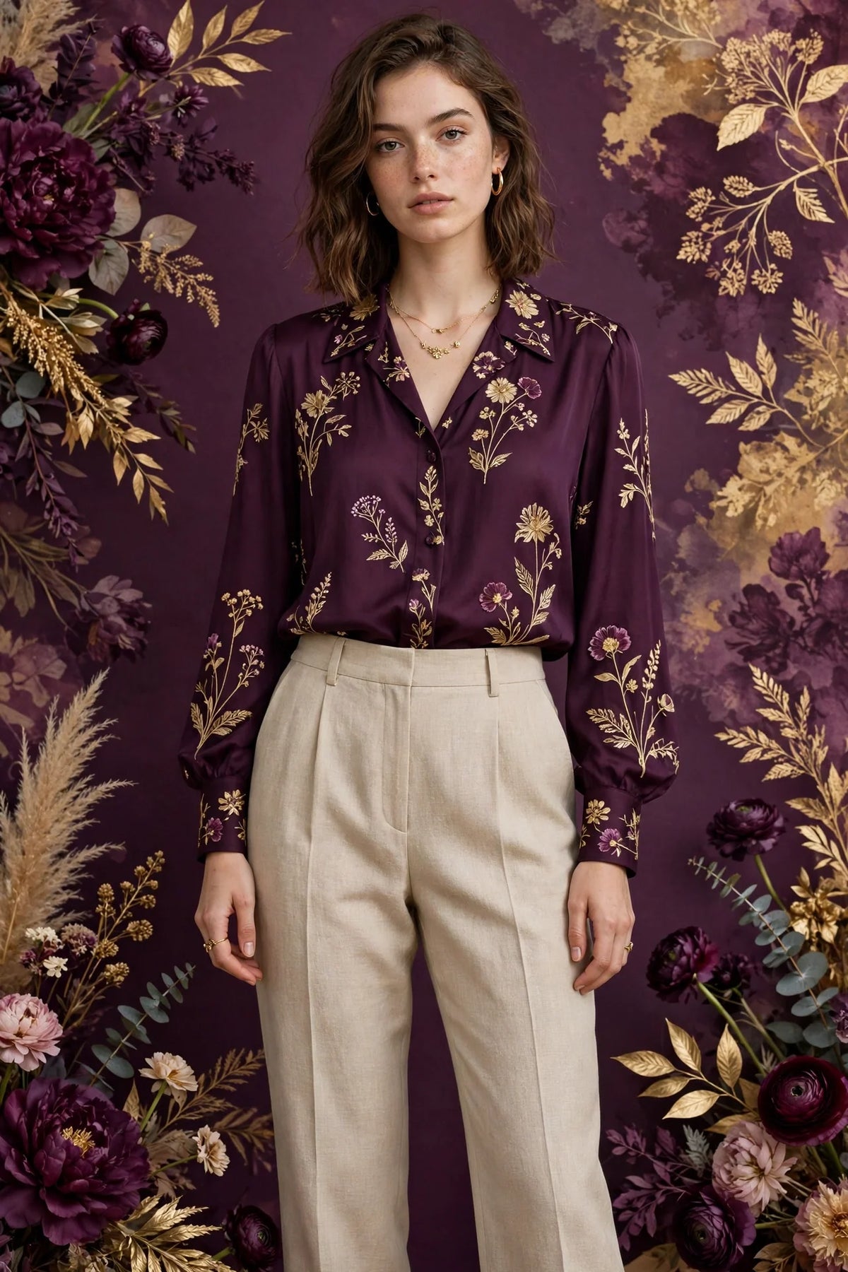 Person wearing Beige Oat linen tailored pants