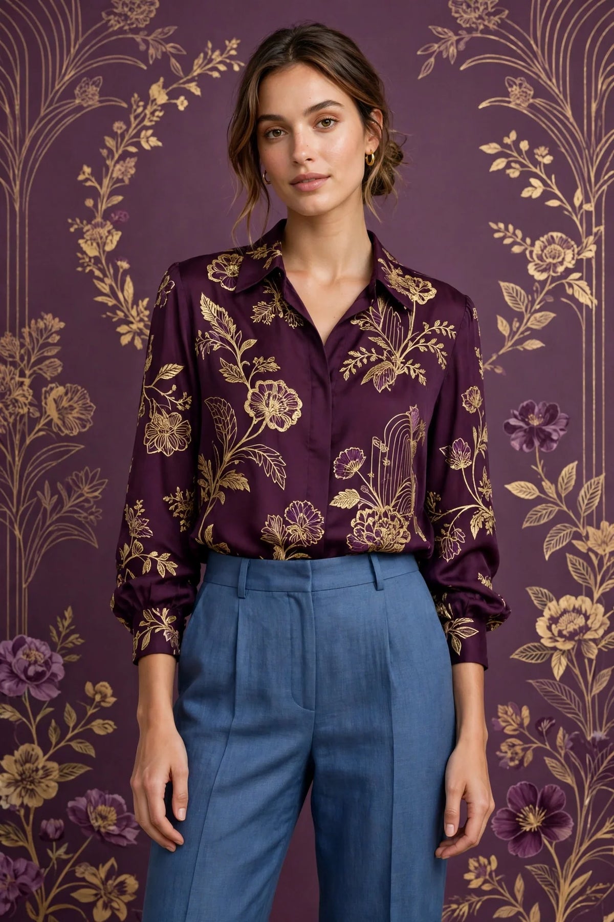 Person wearing Blue Oat linen tailored pants