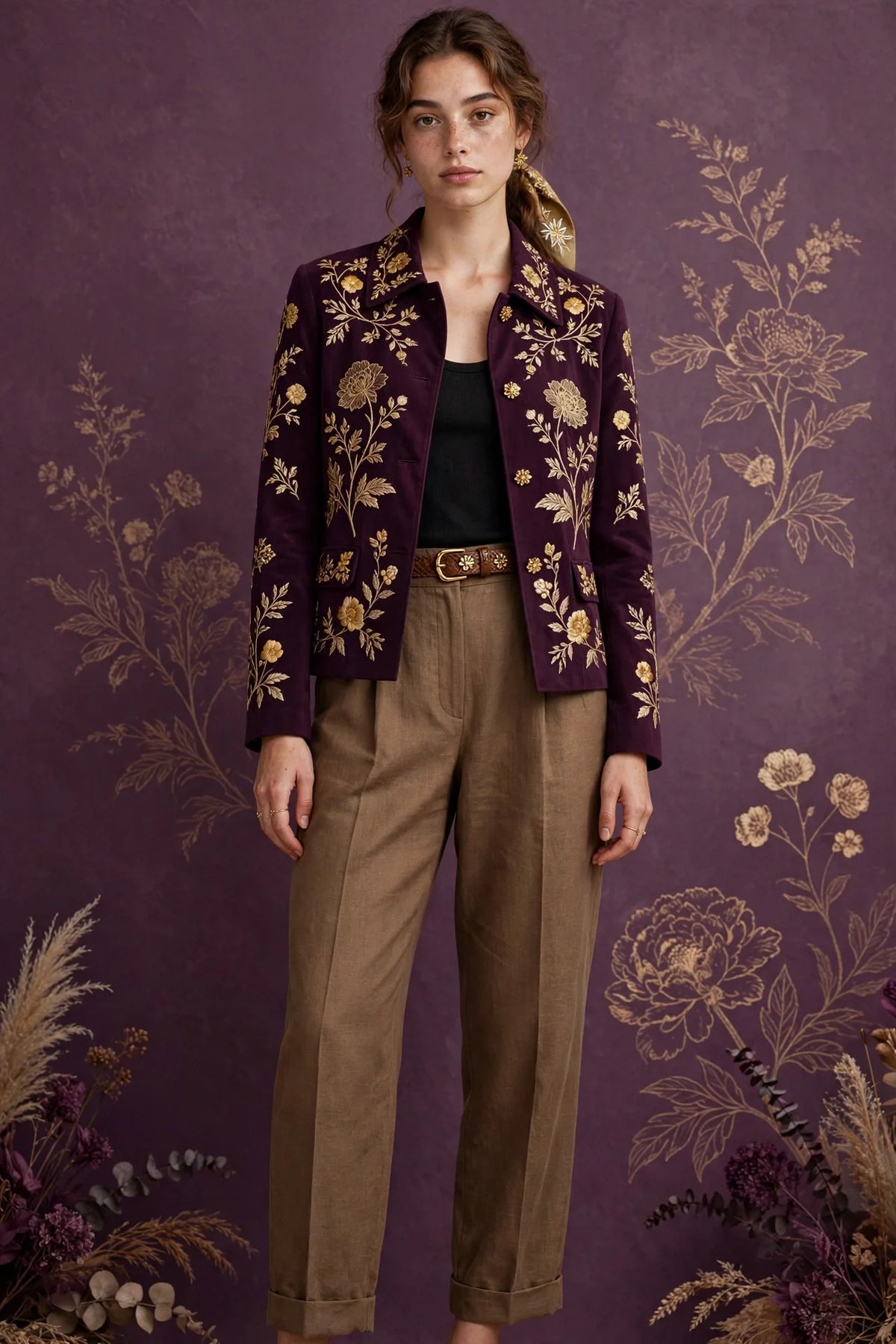 Person wearing Brown Oat linen tailored pants