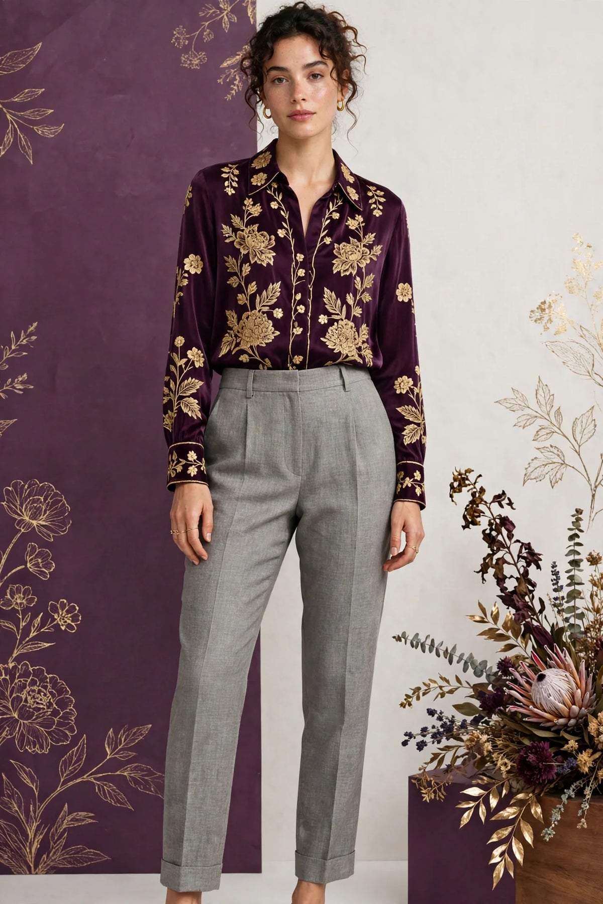Person wearing Grey Oat linen tailored pants