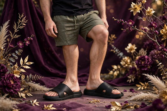 Man wearing Black Men's Slide Sandals