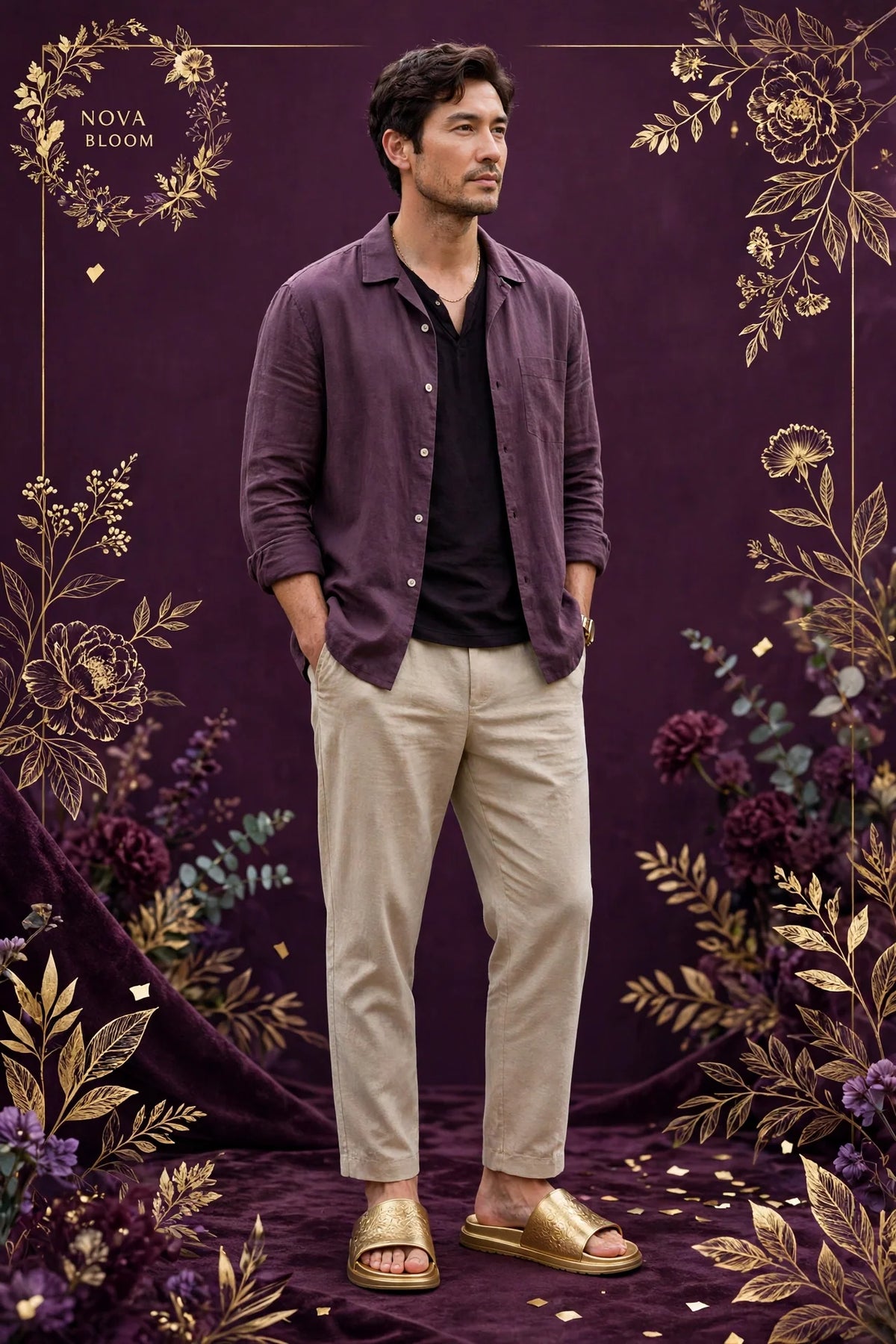 Man wearing Gold Men's Slide Sandals
