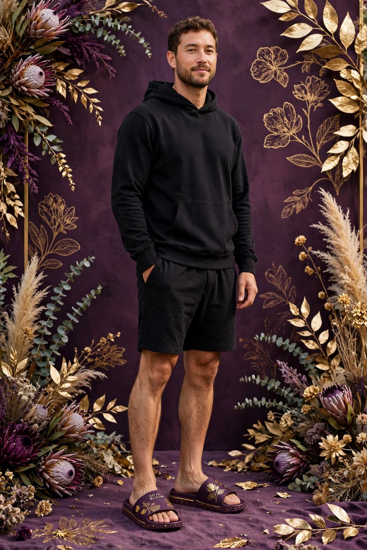 Man wearing Purple Men's Slide Sandals