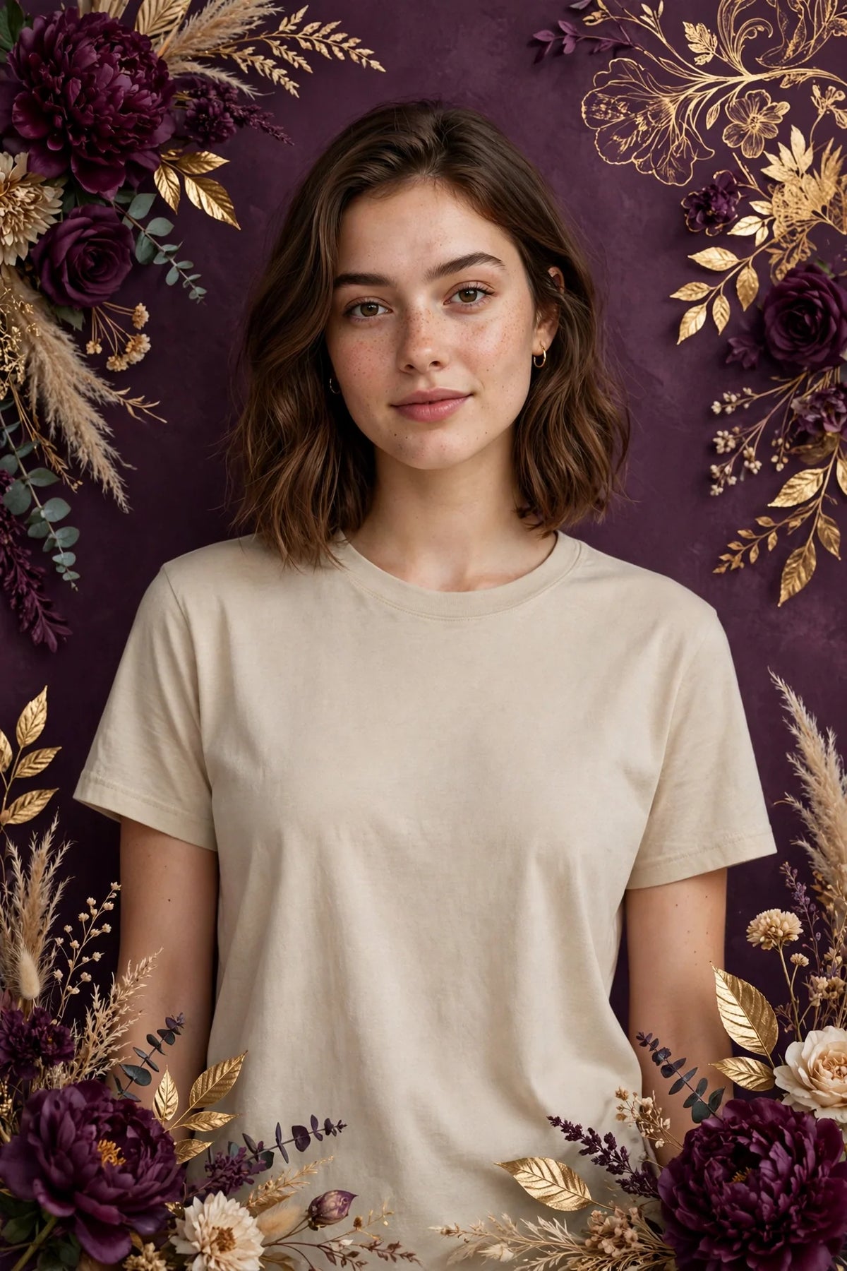 Person wearing Beige Warm Gray Organic Cotton T-Shirt