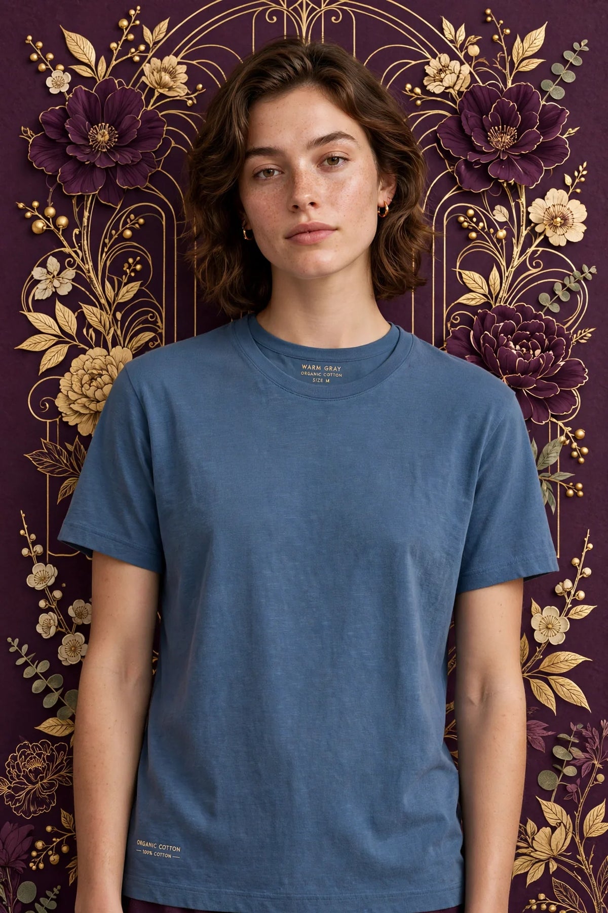 Person wearing Blue Warm Gray Organic Cotton T-Shirt