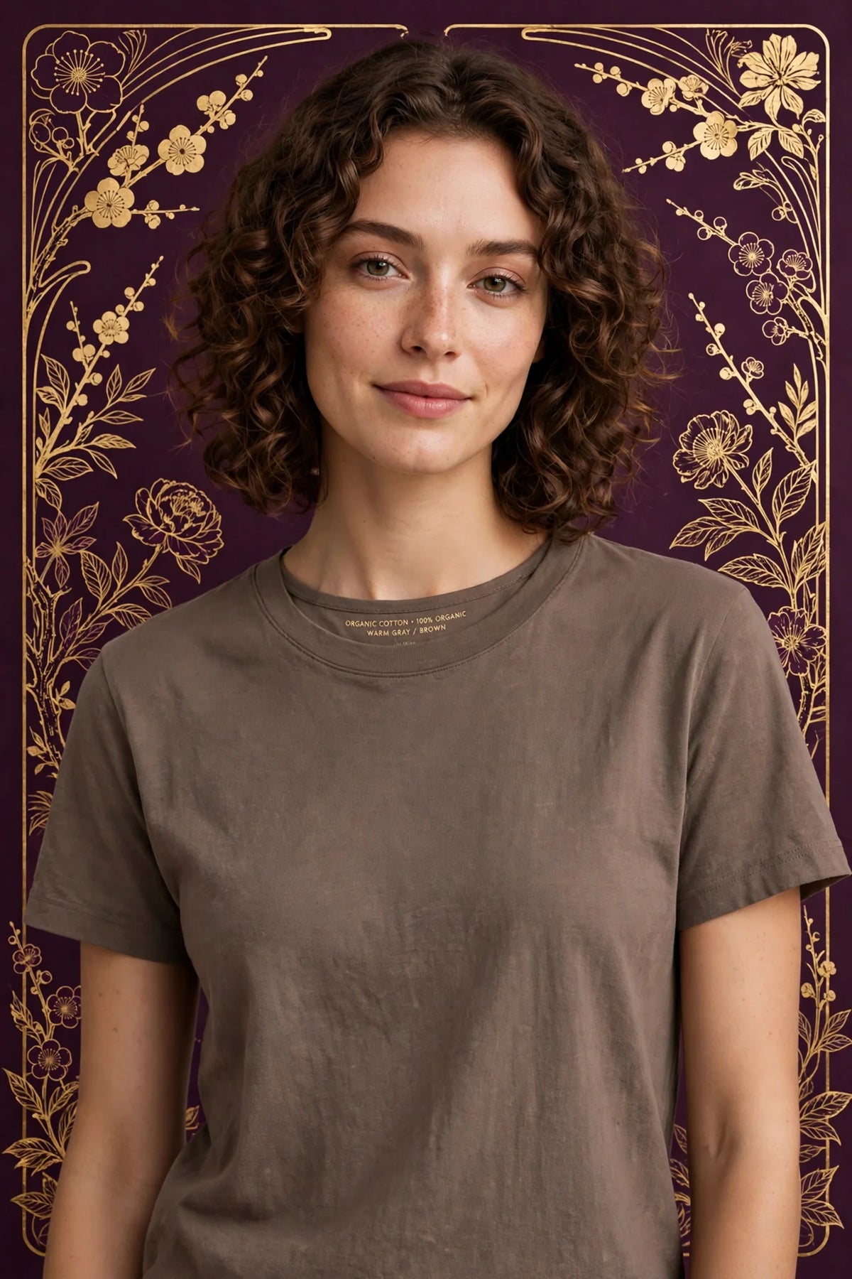 Person wearing Brown Warm Gray Organic Cotton T-Shirt