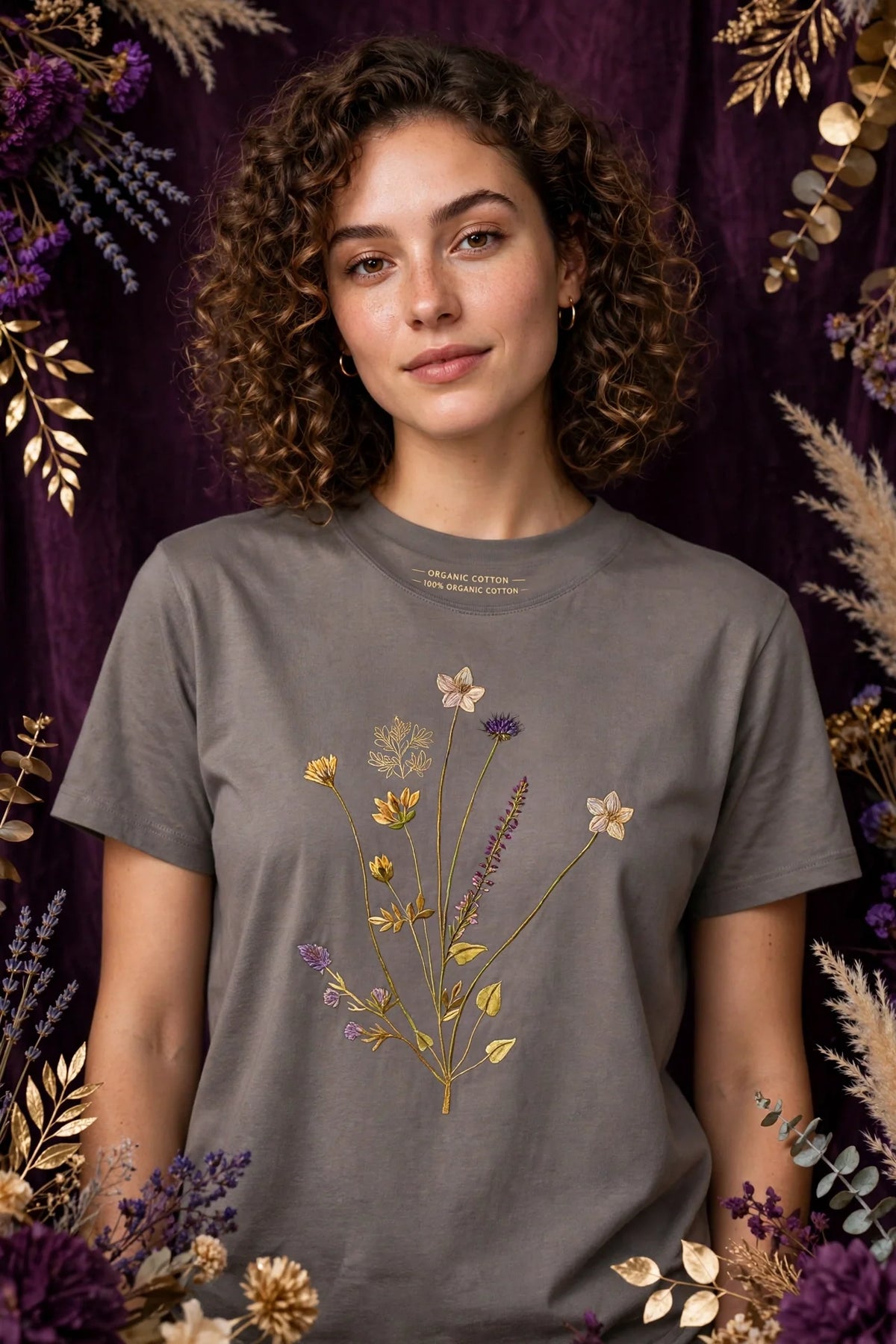 Person wearing Purple Warm Gray Organic Cotton T-Shirt