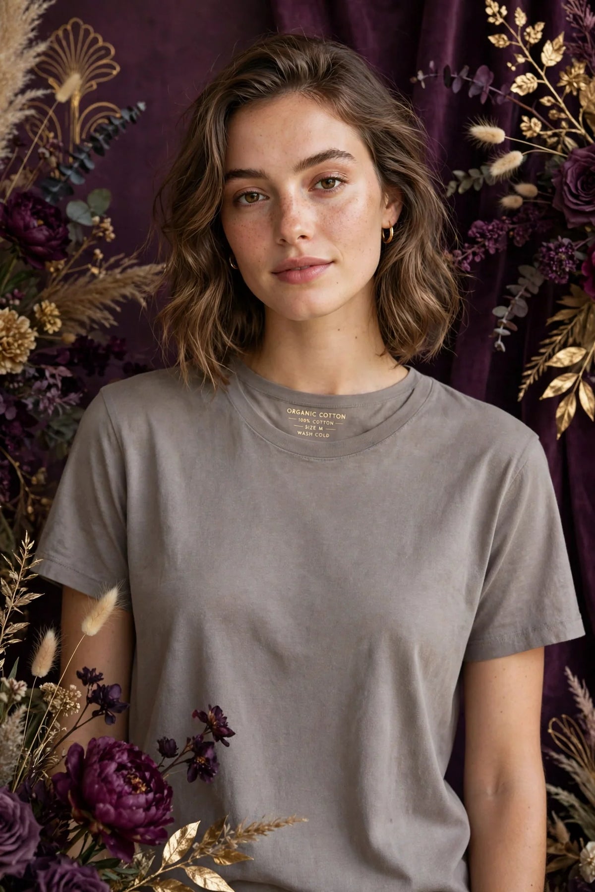 Person wearing White Warm Gray Organic Cotton T-Shirt