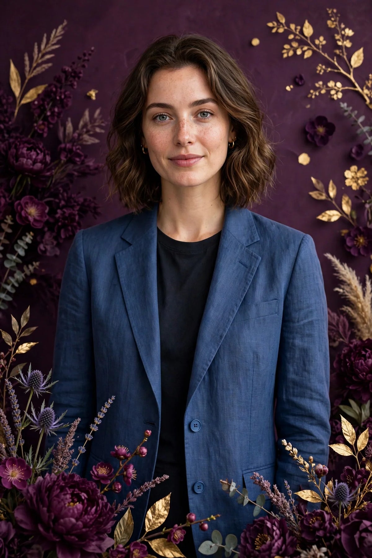 Person wearing Blue Classic linen blazer