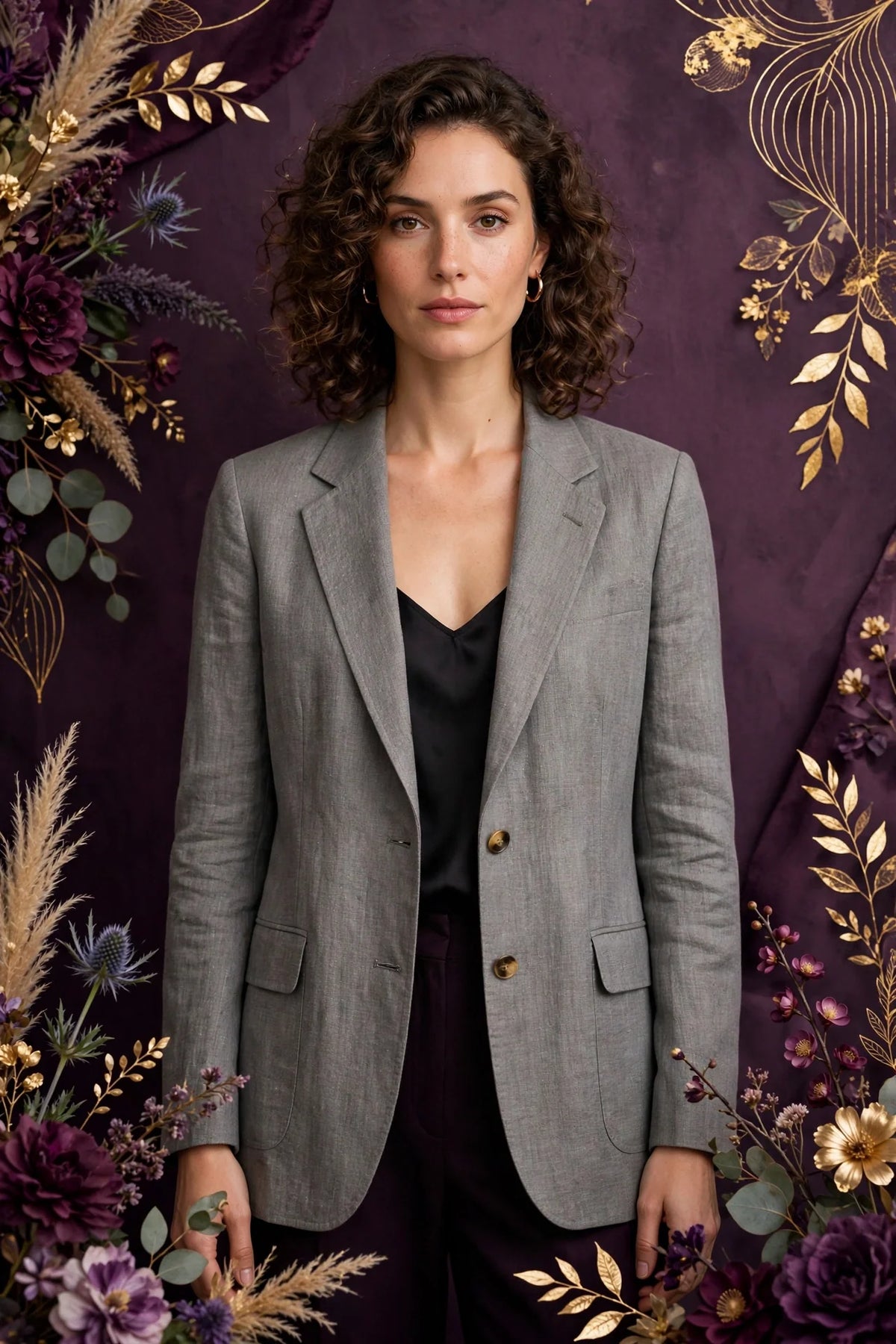 Person wearing Grey Classic linen blazer