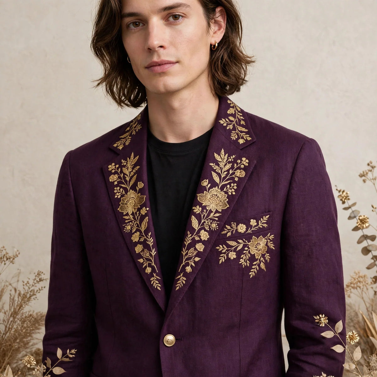 Person wearing Purple Classic linen blazer