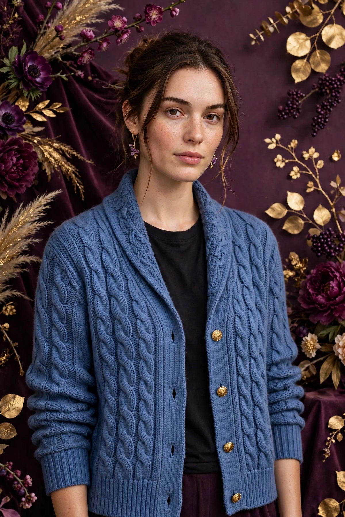 Person wearing Blue Knitwear Cardigan