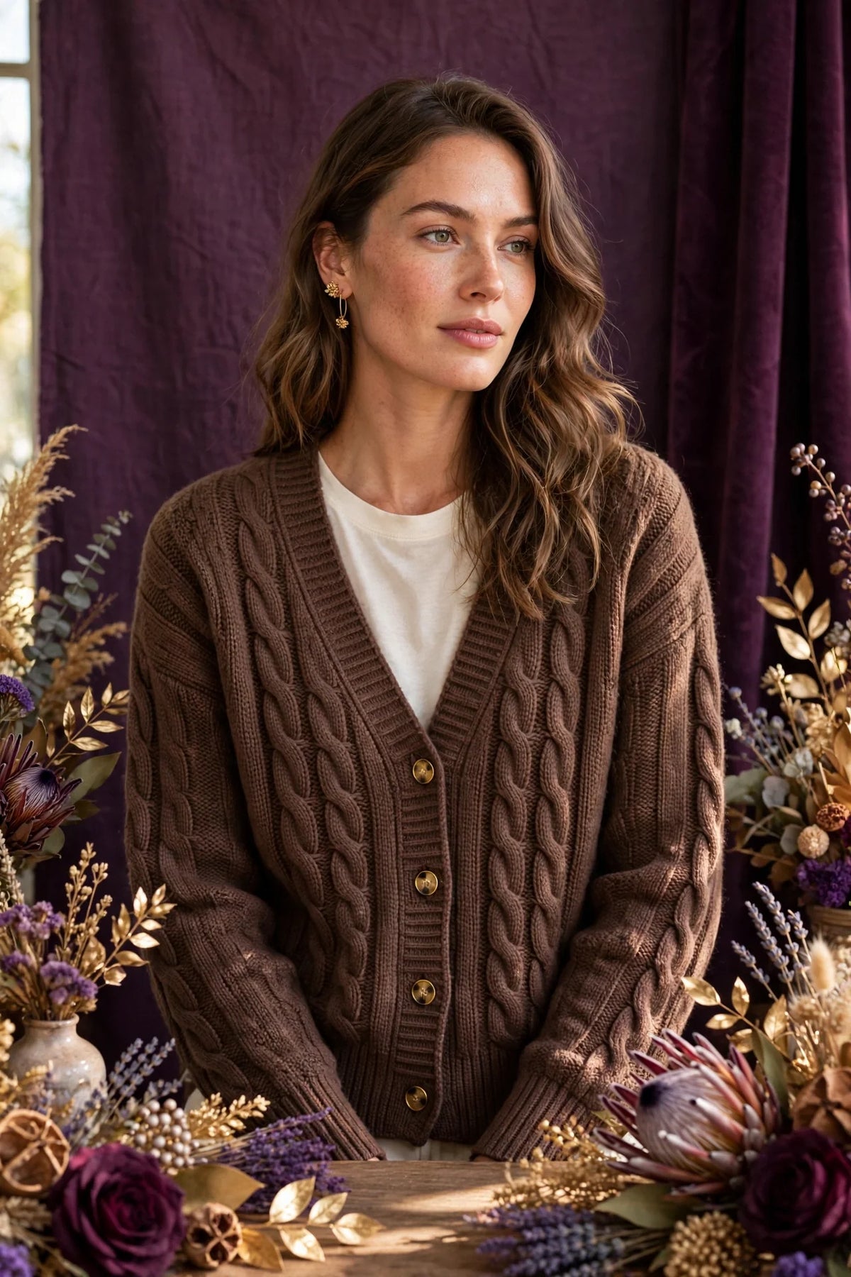 Person wearing Brown Knitwear Cardigan