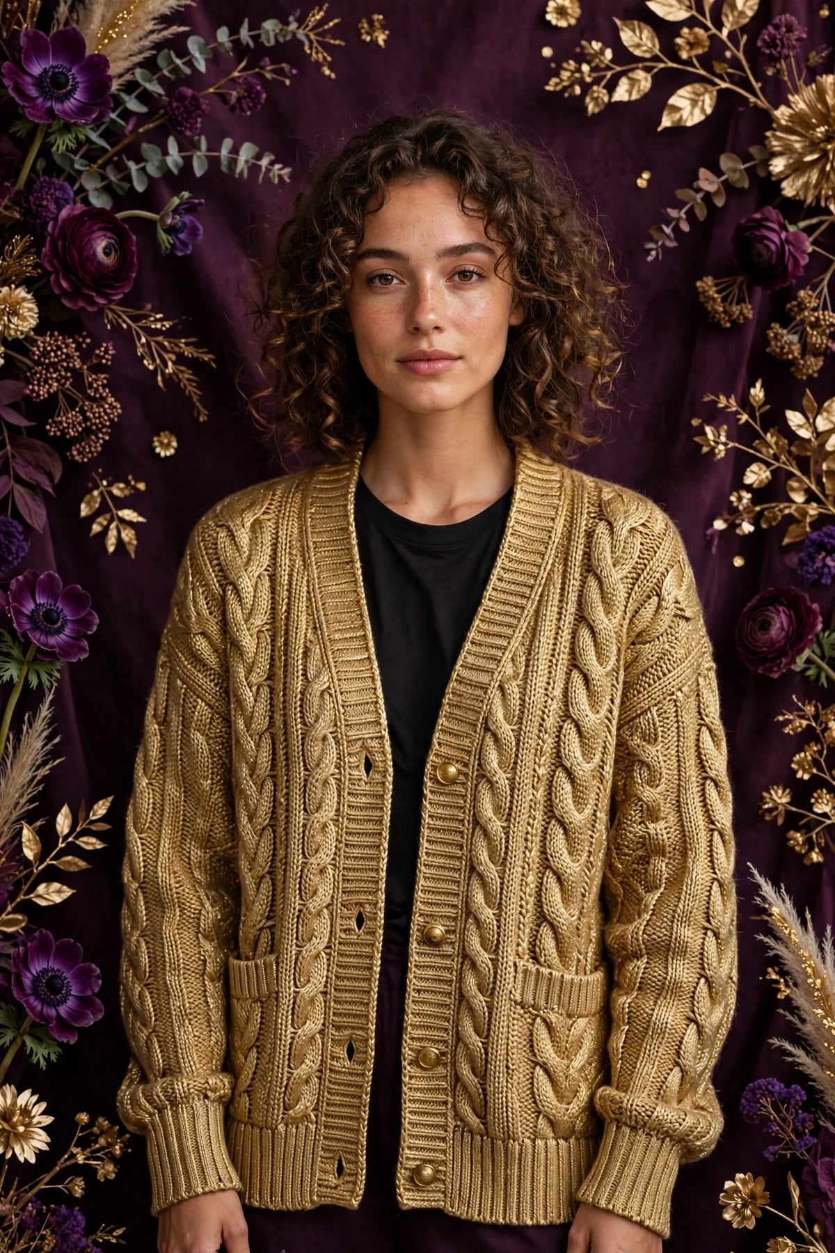 Person wearing Gold Knitwear Cardigan