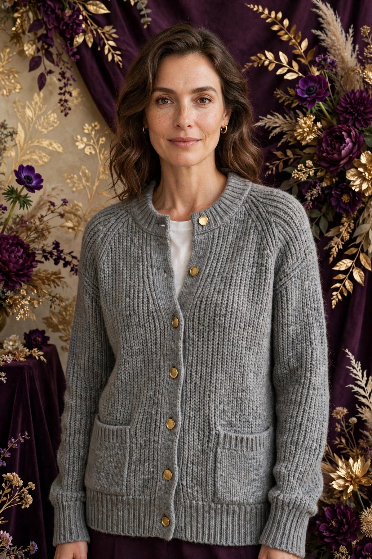 Person wearing Grey Knitwear Cardigan