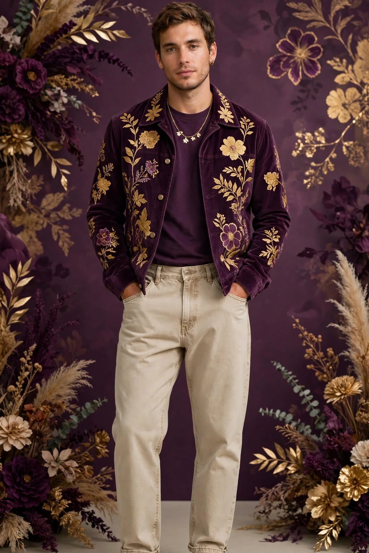 Man wearing Beige Men's Relaxed Street Denim Jeans