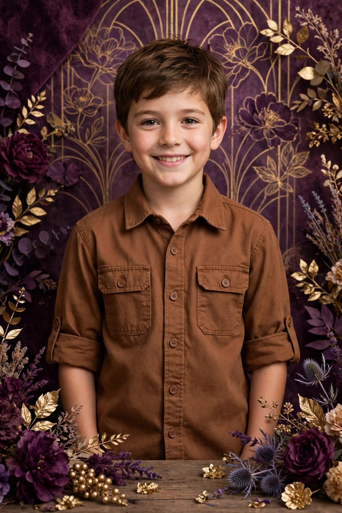 Boy wearing Brown Kids Chestnut Brown Canvas Work Shirt