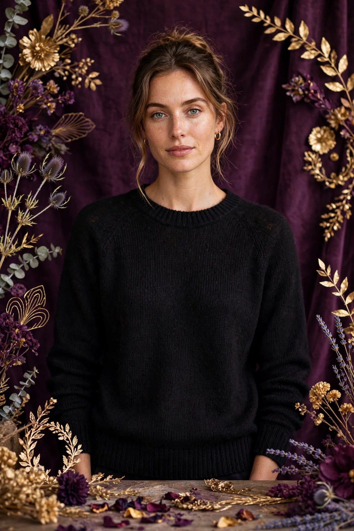 Person wearing Black Knit sweater made of fine merino wool