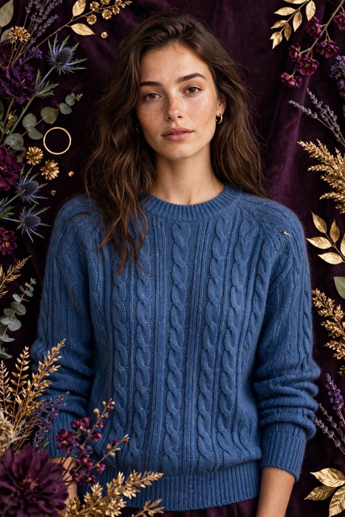 Person wearing Blue Knit sweater made of fine merino wool