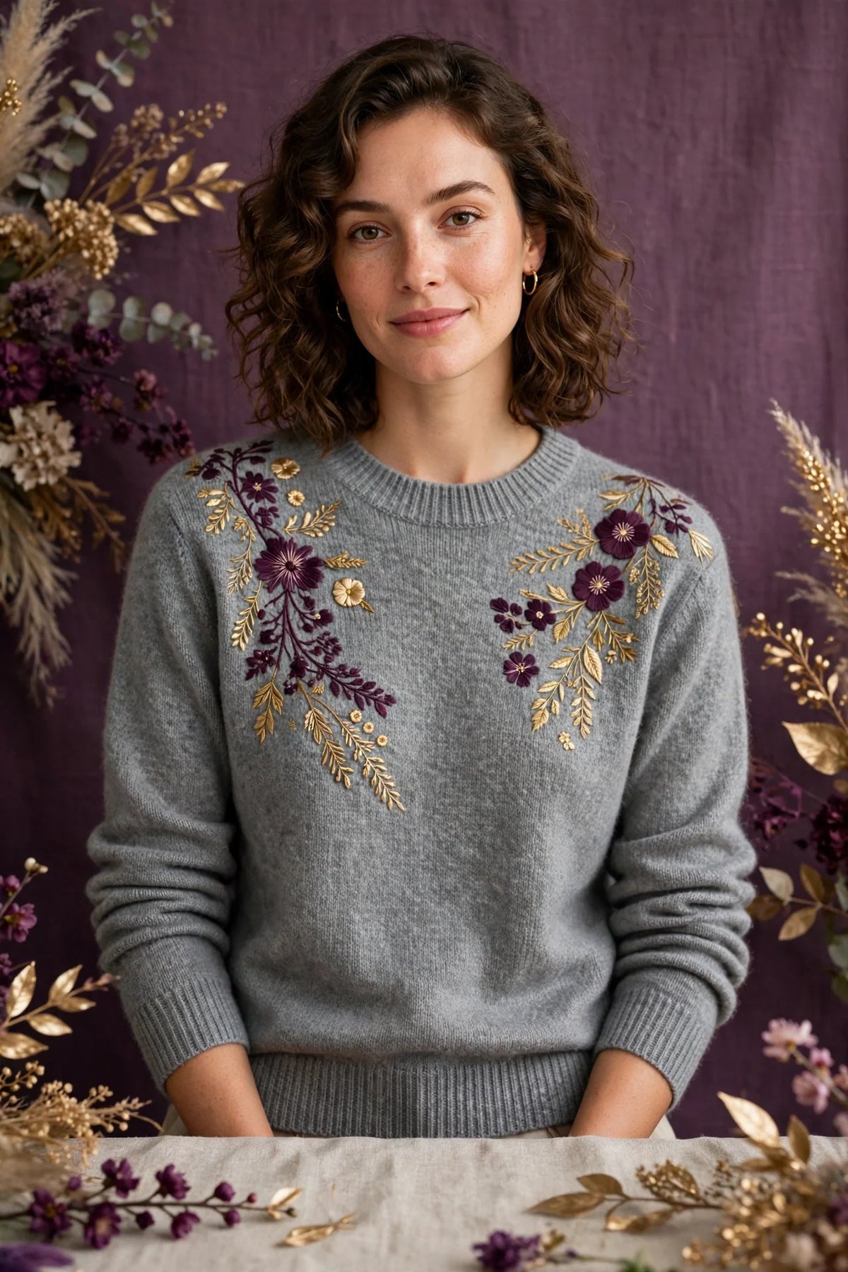 Person wearing Grey Knit sweater made of fine merino wool